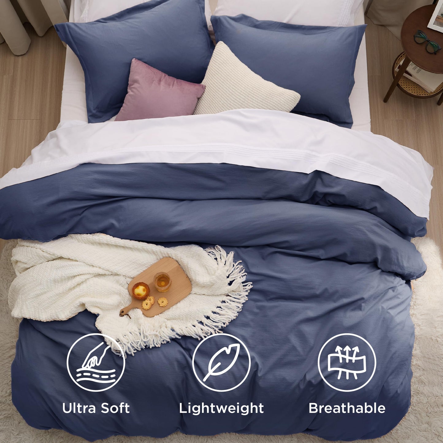 Bedsure Navy Blue Oversized King Duvet Cover - 3 Pieces Prewashed Cotton-Like Polyester Extra Soft Bedding Set, Includes 1 Duvet Cover 120x98 Inches with Zipper Closure & 2 Pillow Shams, No Comforter