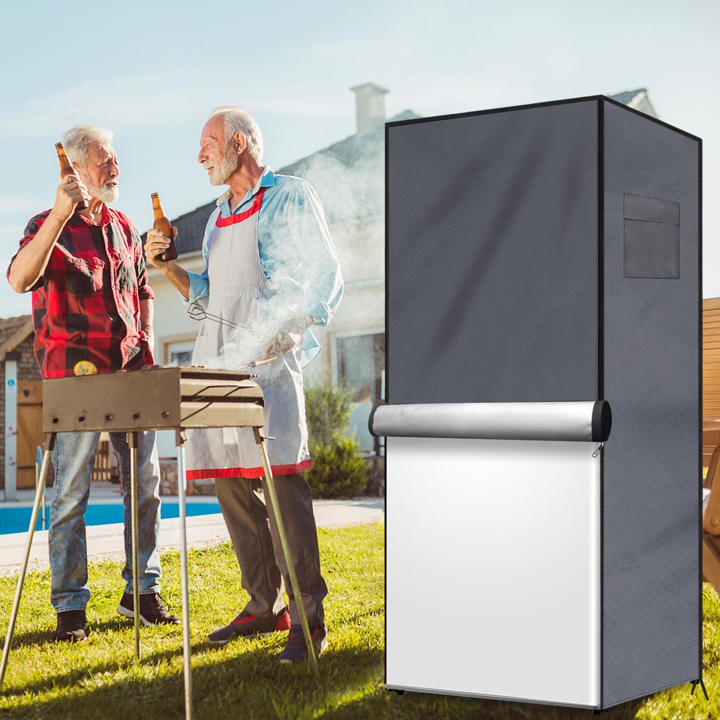 Coldairsoap Outdoor Refrigerator Cover Outdoor Dustproof Freezer Covers for Protecting Upright Freezers/Beverage Refrigerator Compact 3.0 Cubic Foot Freezer Covers Outdoor (Silver, 33" x 33" x 67")