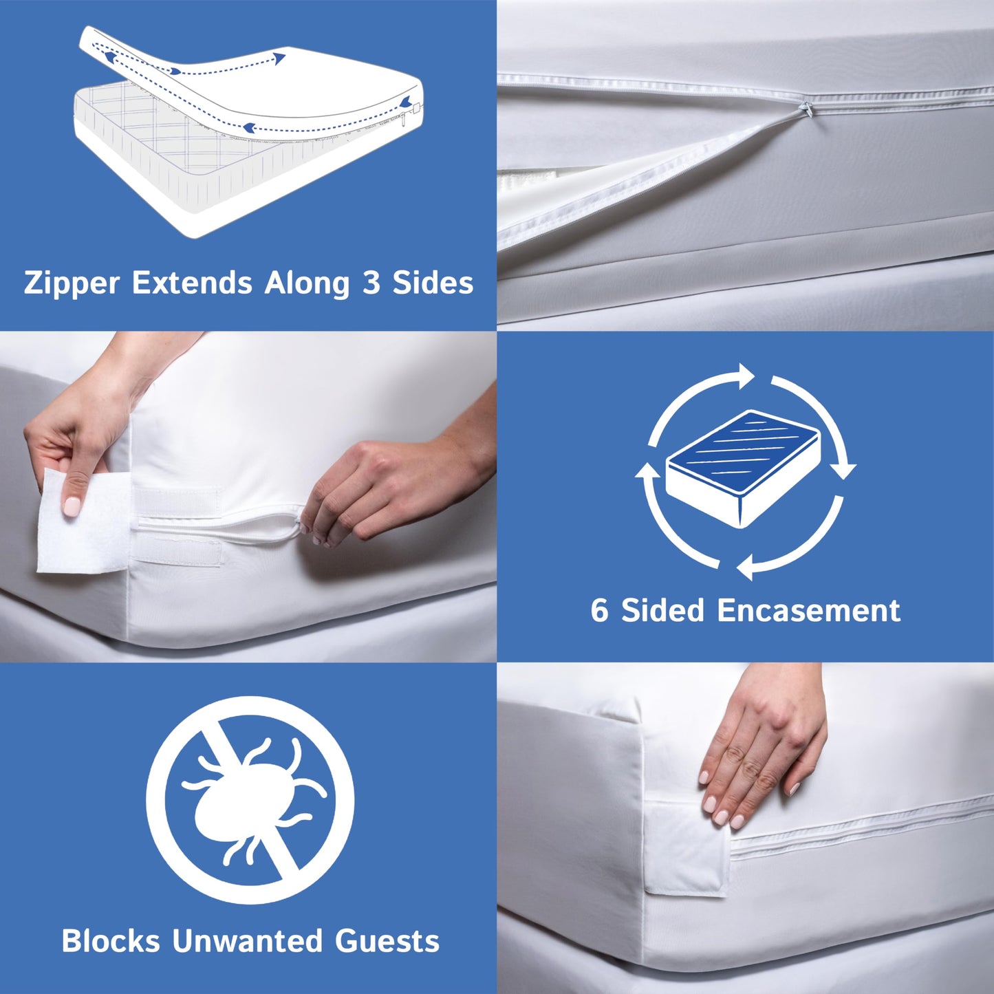 Queen Mattress or Box Spring Protector (8"-11" Depth) - Zippered Waterproof Encasement Hypoallergenic Premium Quality Cover Protects from Dust