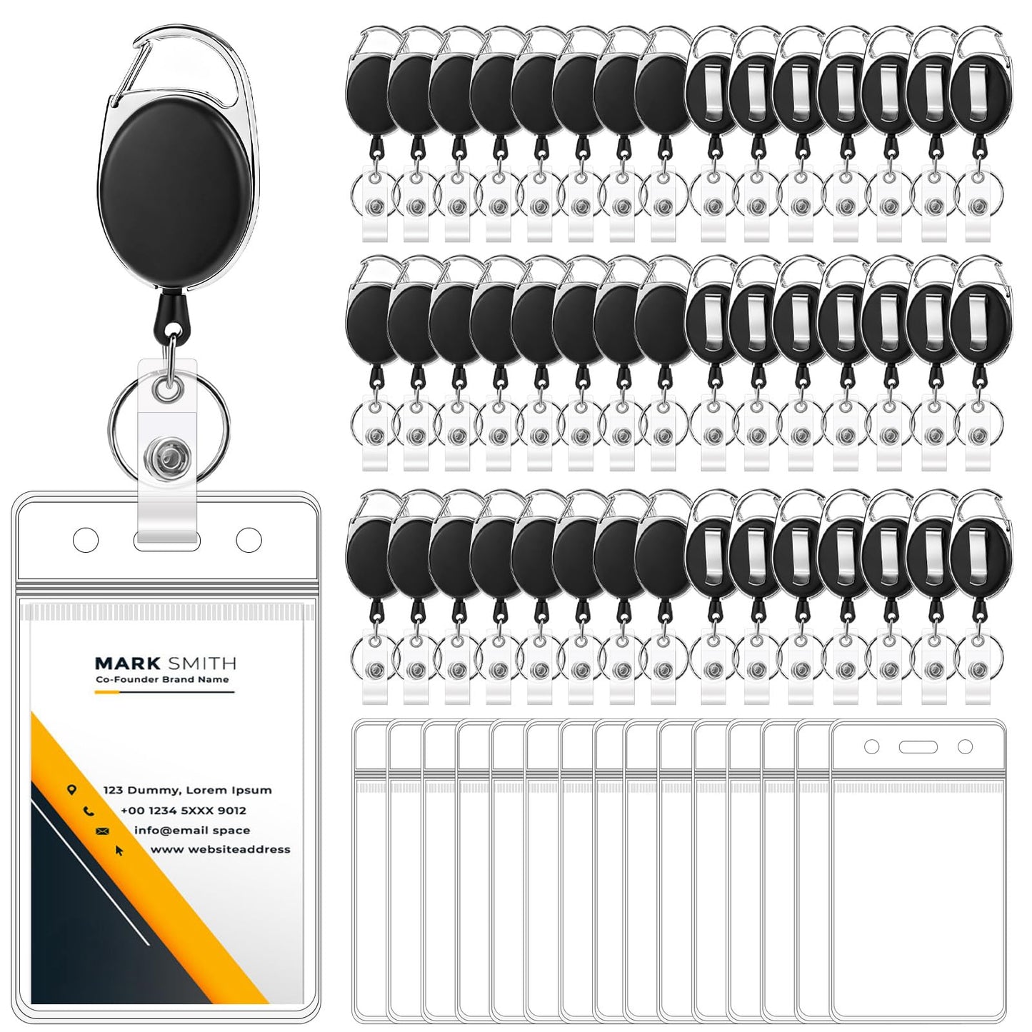 100 Pcs Id Badge Holder Retractable Clip, Heavy Duty Retractable Keychain Badge Reel with Id Holder for Nurse Office Work Employee School Supplies