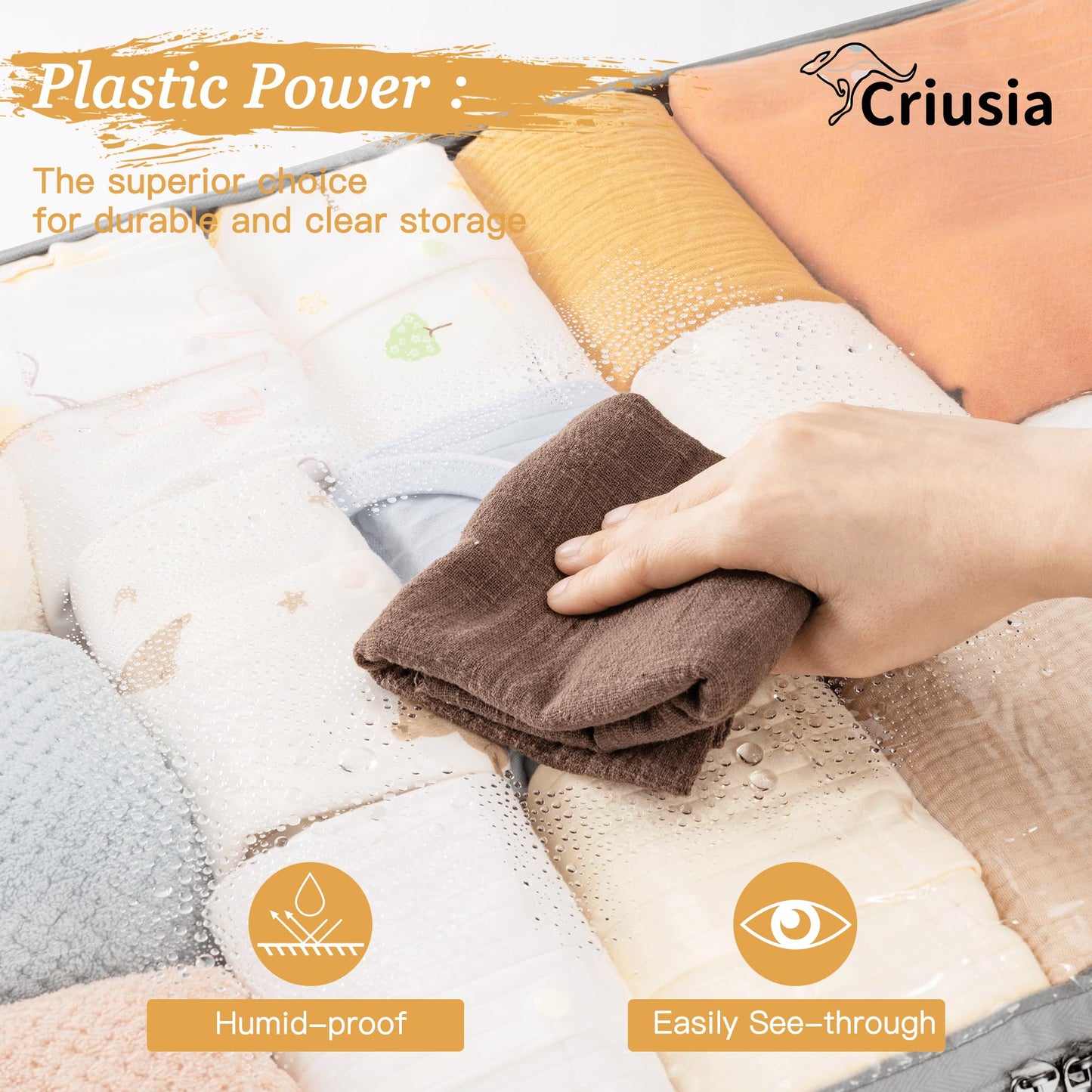 Criusia Under Bed Storage Bins with Clear PVC Lids – 4 Pack Large Underbed Organizers with Heavy-Duty Handles, Reinforced with 800G PP Panels & 80G Non-Woven Fabric – Waterproof & Foldable, Gery