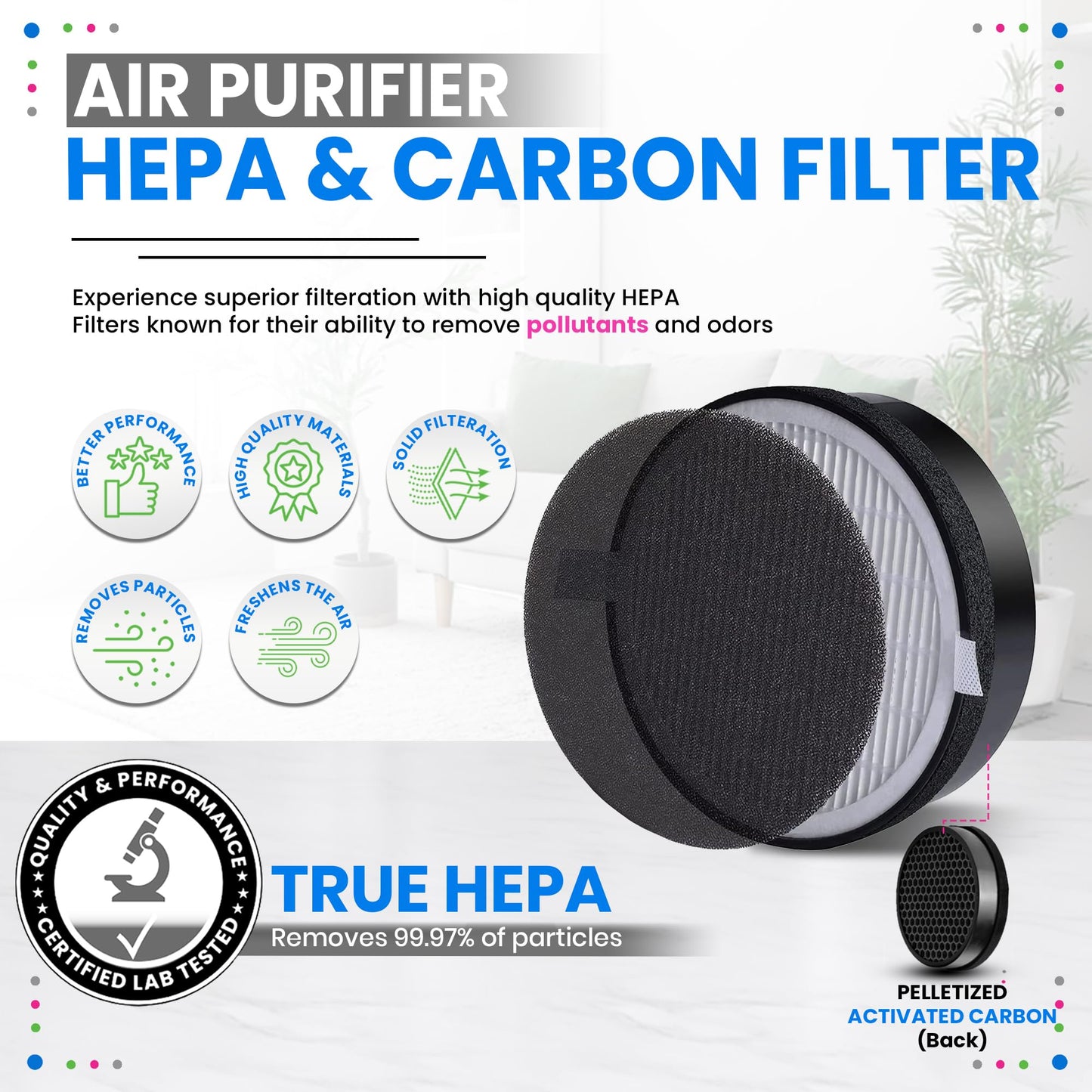 Bagean LV-H132 Replacement Filter for Levoit Air Purifier Compatible with Levoit Replacement Filter - Certified H13 True HEPA with Activated Carbon Filters 99.97% of Particles and Purifies Air (4-Pk)