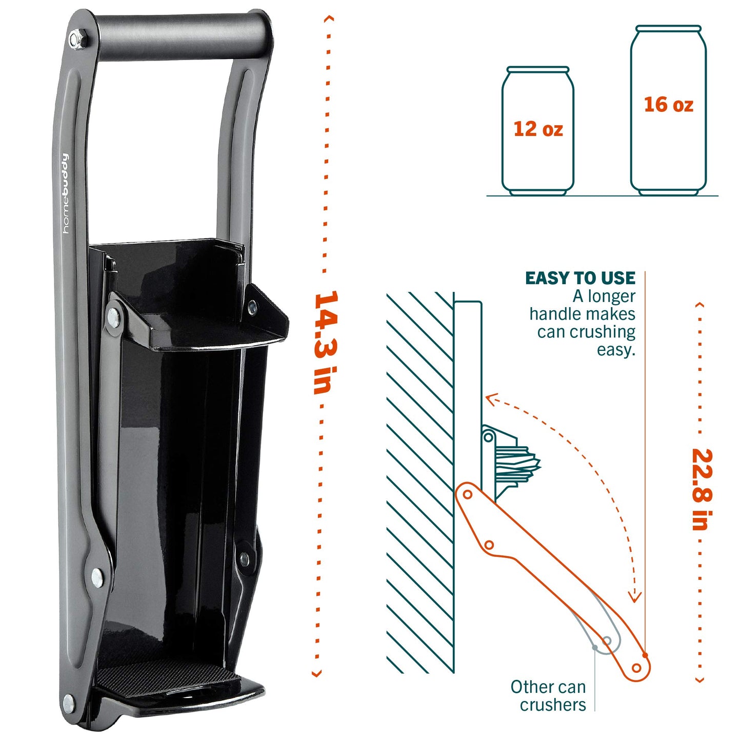 HomeBuddy Can Crusher for Recycling - 12 Oz. and 16 Oz. Can Crusher Wall Mounted for Aluminum - Compact and Easy to Use, Mounting Rivets Included, Man Cave Accessories