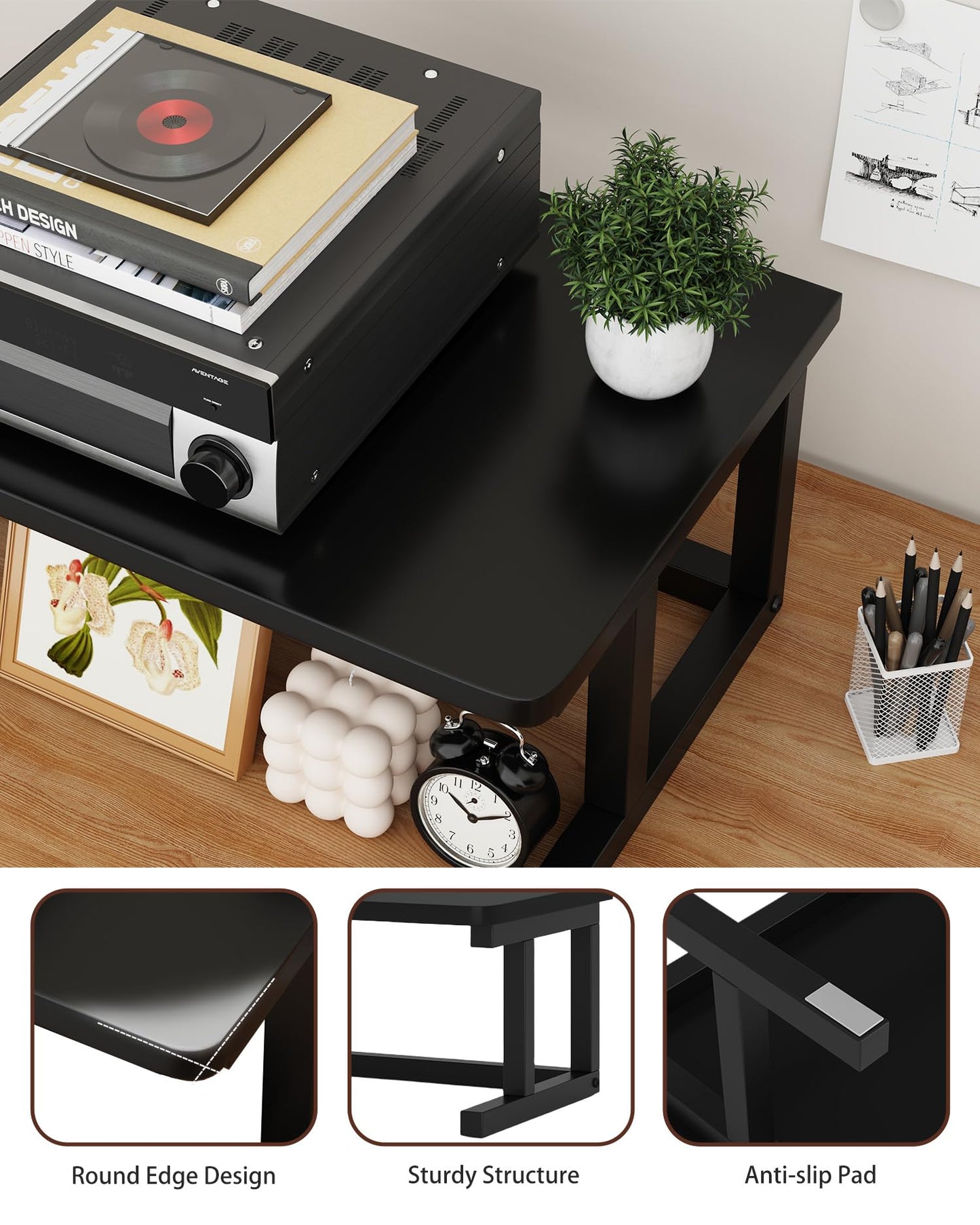WRITECRY Desktop Printer Stand, 19.7″x 15.7″ 2-Tier Large Printer Shelf fit 3D Laser Printer/Scanner/Fax Machine, Industrial Storage Rack for Home Office Storage, Black P5040-B
