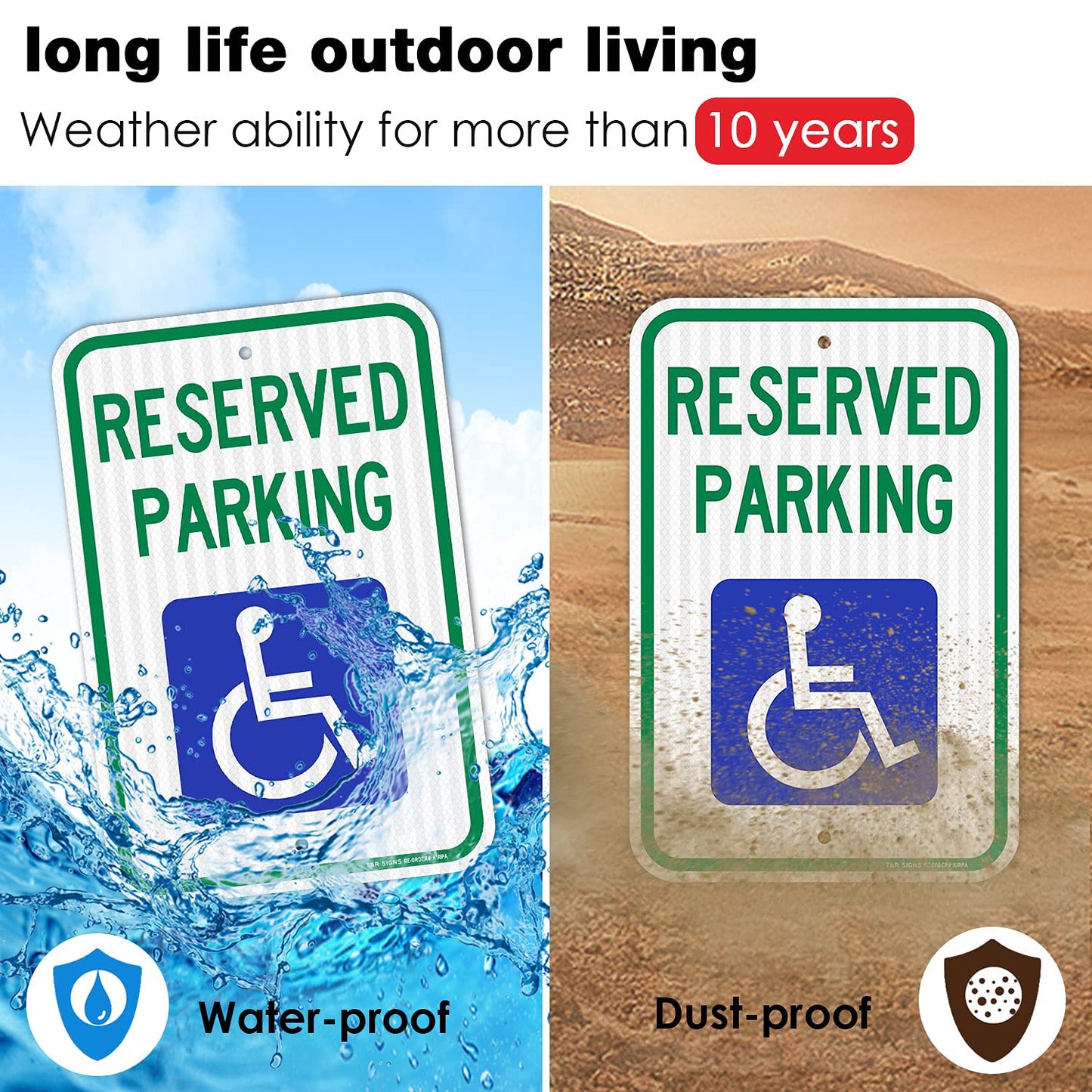 (4 Pack) Handicap Parking Sign, Reserved Parking Sign, Large 18" x 12" Engineer Grade Reflective Sheeting, Rust Free Aluminum, Weather Resistant, Waterproof, Fade Resistant, 2 Pre-drilled Holes