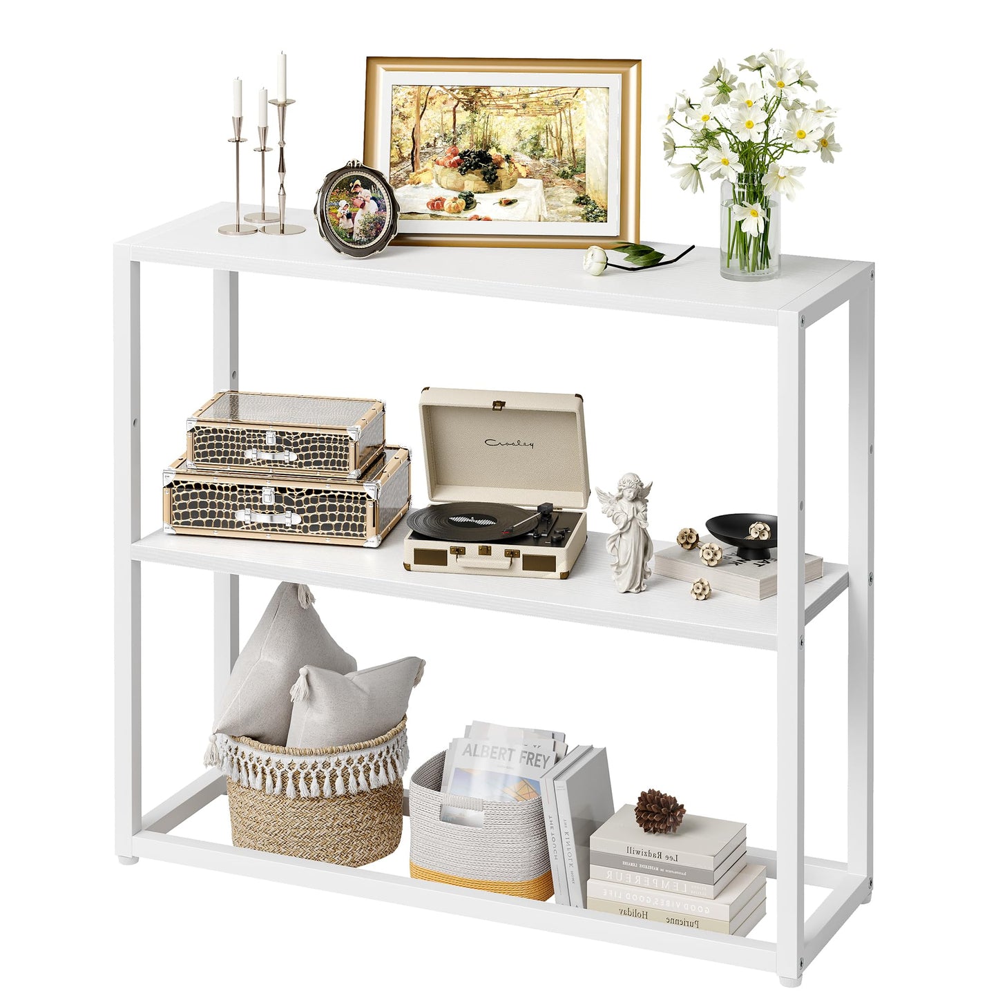 TIQLAB Small Entryway Table, 29.5" Narrow Console Table with Shelves, Sofa Table, Couch Table, Side Table, Entry Table for Hallway, Living Room, Small Space, White
