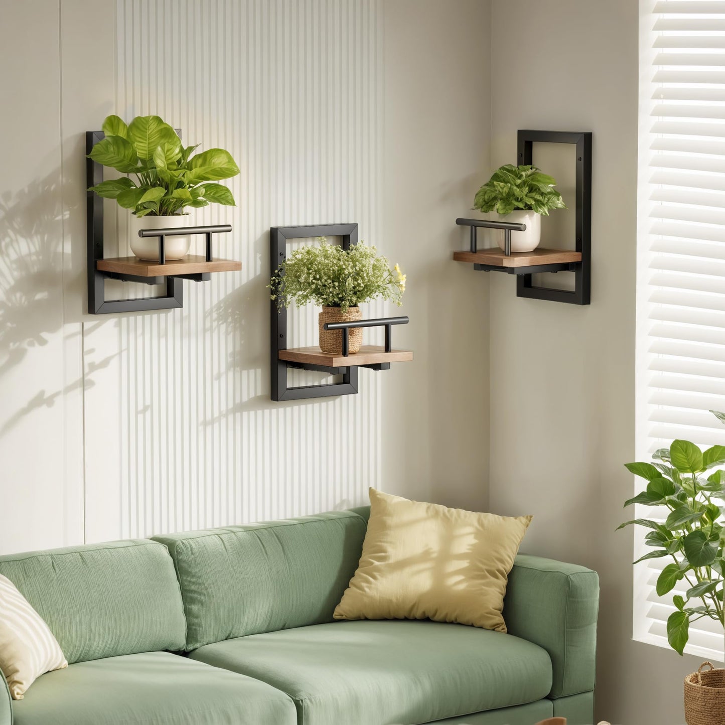 Sbosbo Floating Shelves for Wall, Plant Shelf Indoor, Wall Planters for Indoor Floating Plant Shelves for Bedroom, Living Room, Kitchen, Office, Bathroom Decor (3 Pack)