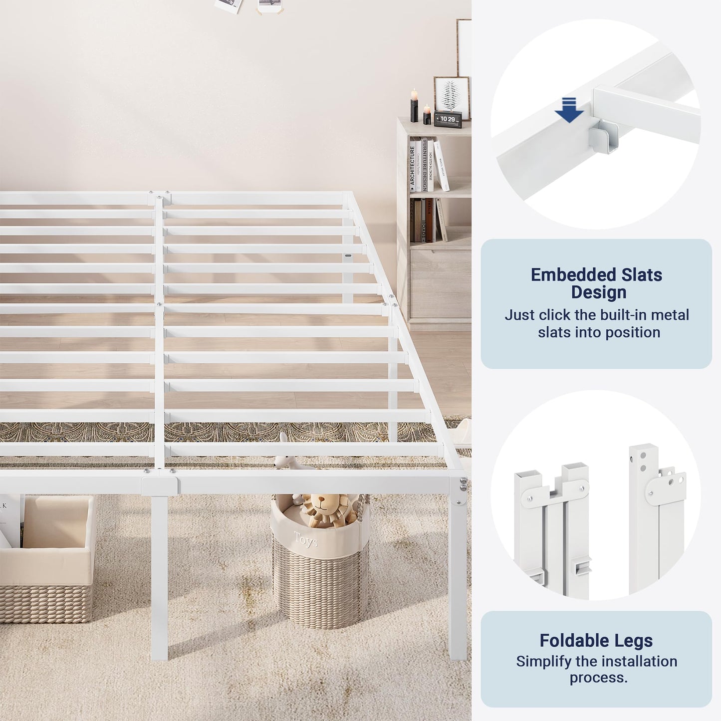 Allewie Full Size Bed Frame, 18 Inch Metal Platform Beds with Storage Space, No Box Spring Needed and Easy Assembly, White