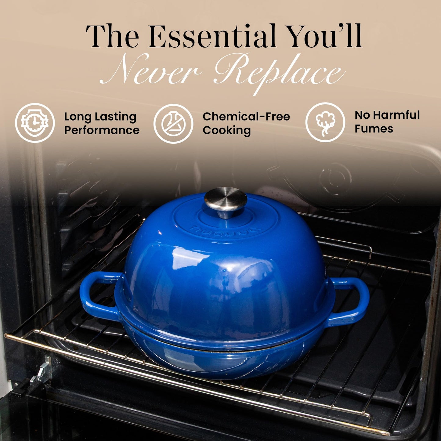 Enamelled Cast Iron Dutch Oven Pot – Dutch Oven For Sourdough Bread Baking – Cast Iron Bread Pot – Dark Blue, 6 Quarts, 26cm – by Nuovva