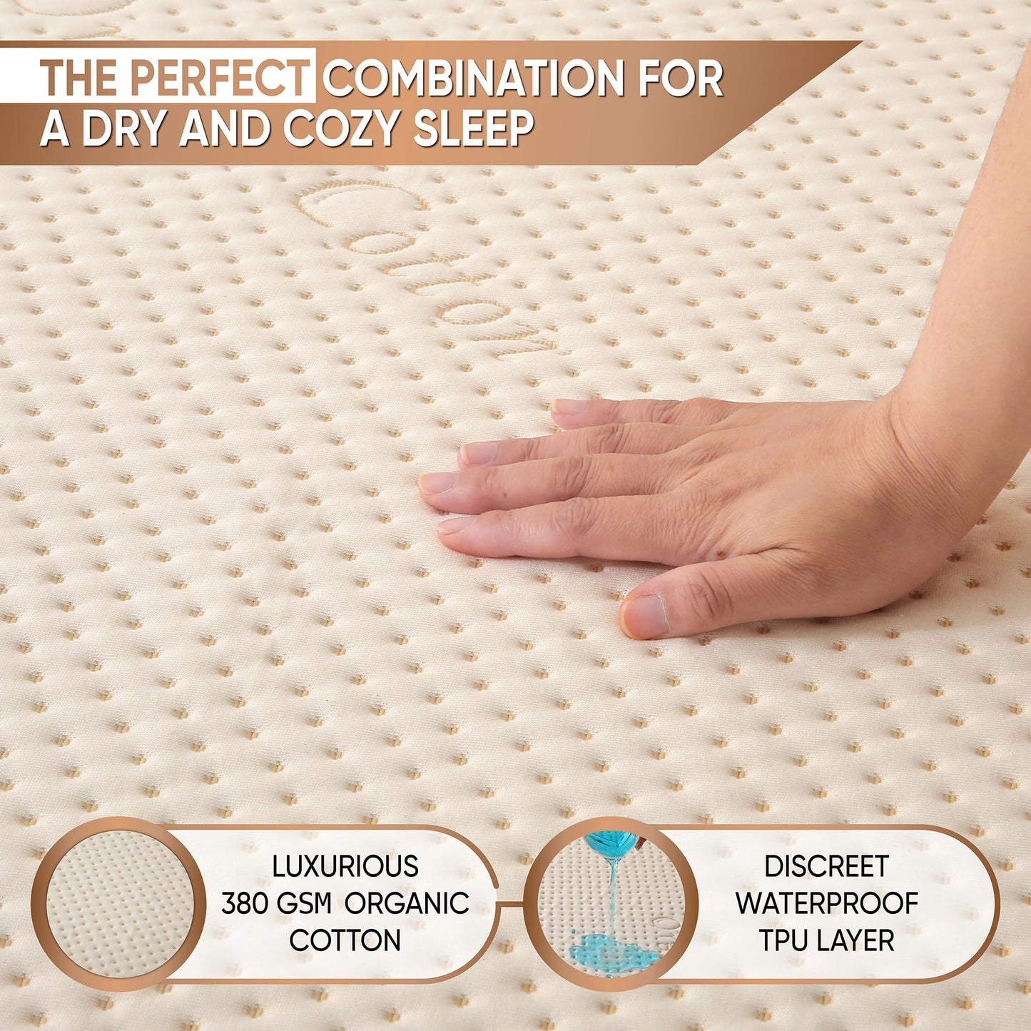 Luxury Waterproof Organic Mattress Protector Twin Size - Organic Cotton Breathable Mattress Pad Cover - Premium 380 GSM 3D Air Fabric - Deep Pocket - Jersey Cotton Skirt - Fitted Design