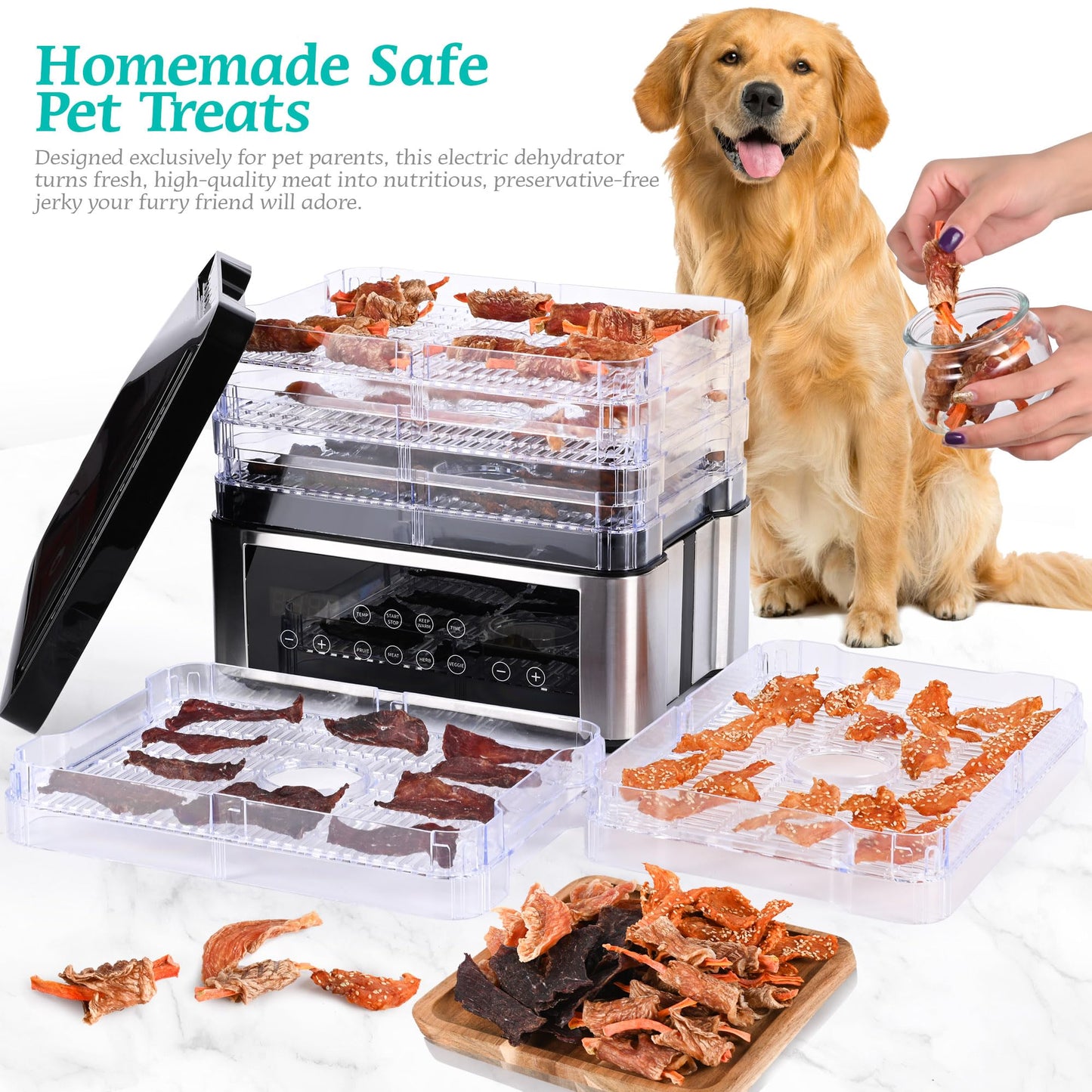 Tupoyi Food Dehydrator, One-Touch Dehydrator with Automatic Temperature Control 5 BPA-Free 11.4" Trays for Jerky, Dog Treats, Herbs, Meat, Fruit, and Yogurt
