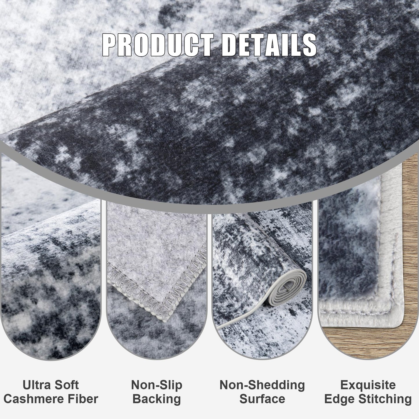 6x9 Area Rug Living Room Rug: Washable Modern Abstract Soft Thin Rug Indoor Floor No Slip Stain Resistant Carpet for Bedroom Dining Room Farmhouse Nursery Home Office - Black