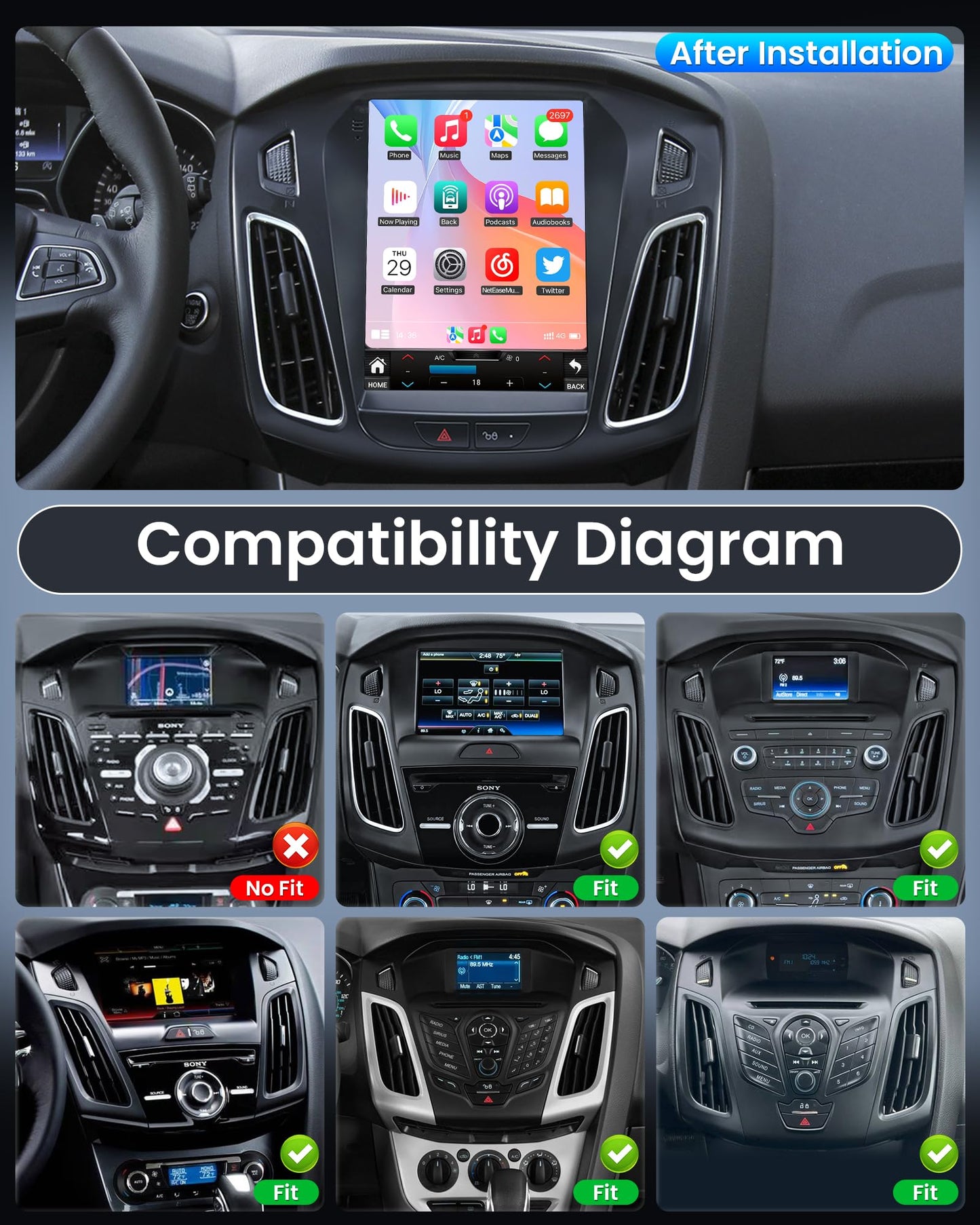 10.4 inches Android12 Car Stereo Ford Focus Radio Upgrade 2012-2018 with Touch Screen 1024 * 768 RDS Auto with GPS Bluetooth 5GWiFi Backup Camera