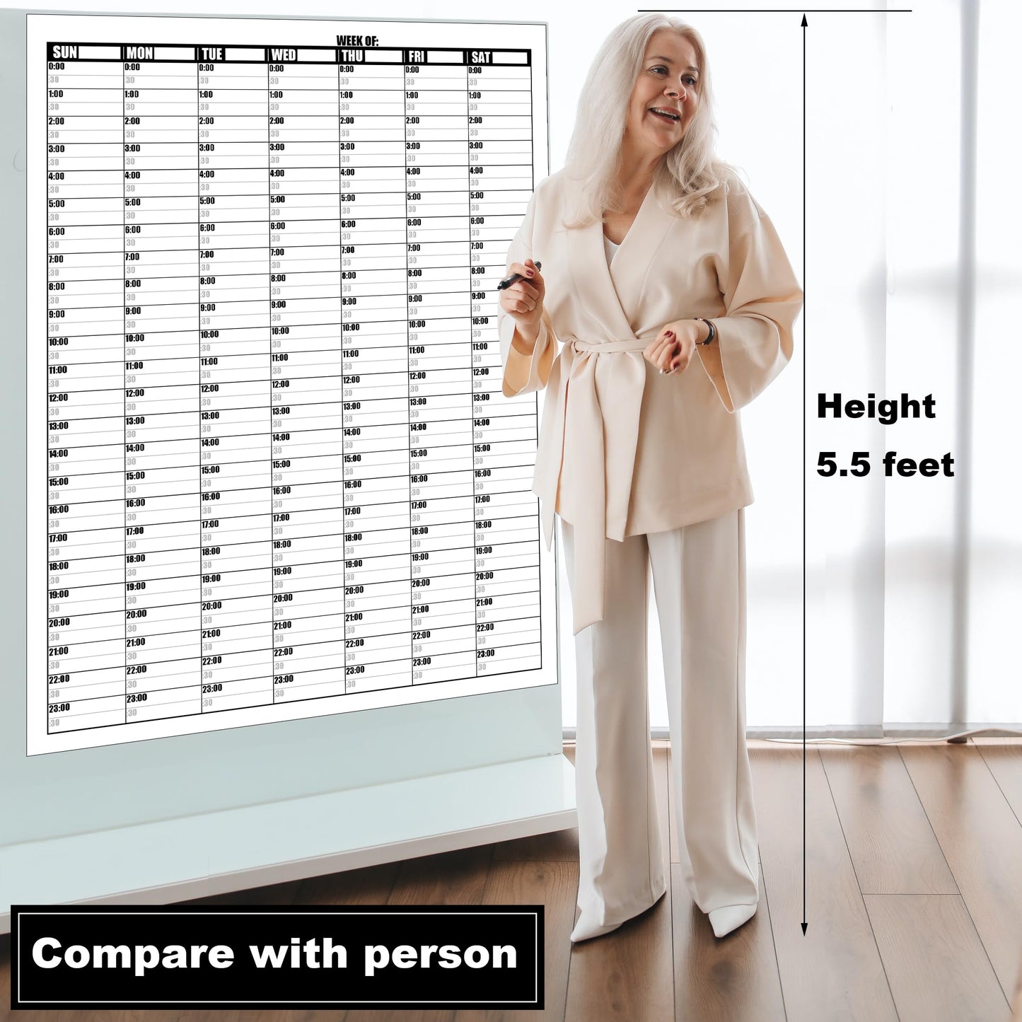 36x45 Inch Large Dry Erase Weekly Wall Calendar 24 Hour Time Slots And 24x36 Inch Big Monthly White Board Planner Combo For Work,Home Office,Jumbo Weekly Homeschool Calendar 30 Minute Increments