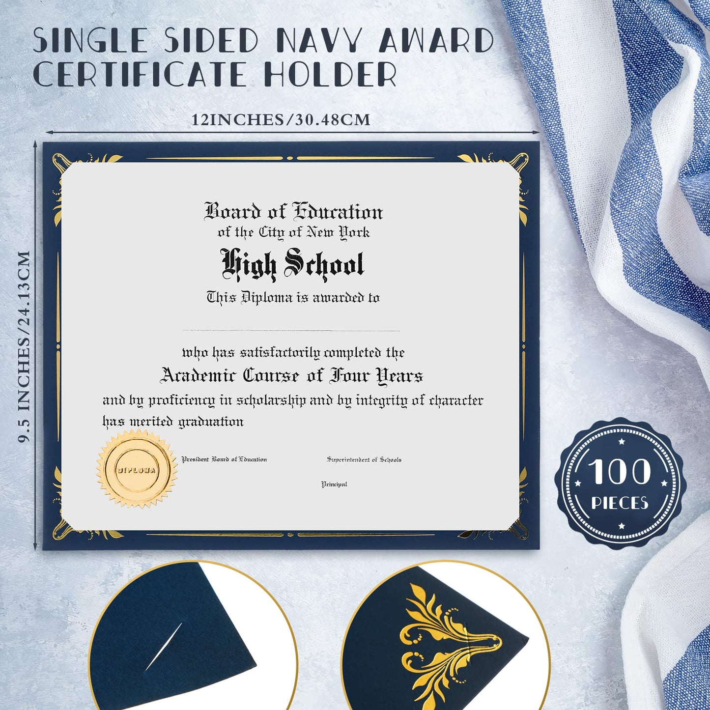 Fainne 100 Pcs Certificate Holder Foil Border Bulk 8.5 x 11 Inch Single Sided Award Diploma Cover for Letter Size Cardstock Document Paper Graduation School Marriage Supplies
