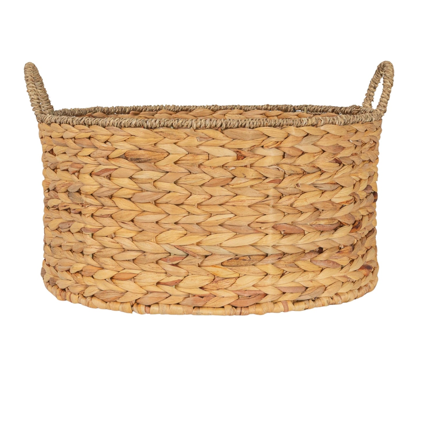 Household Essentials Round Handwoven Water Hyacinth and Seagrass Basket with Handles, Natural