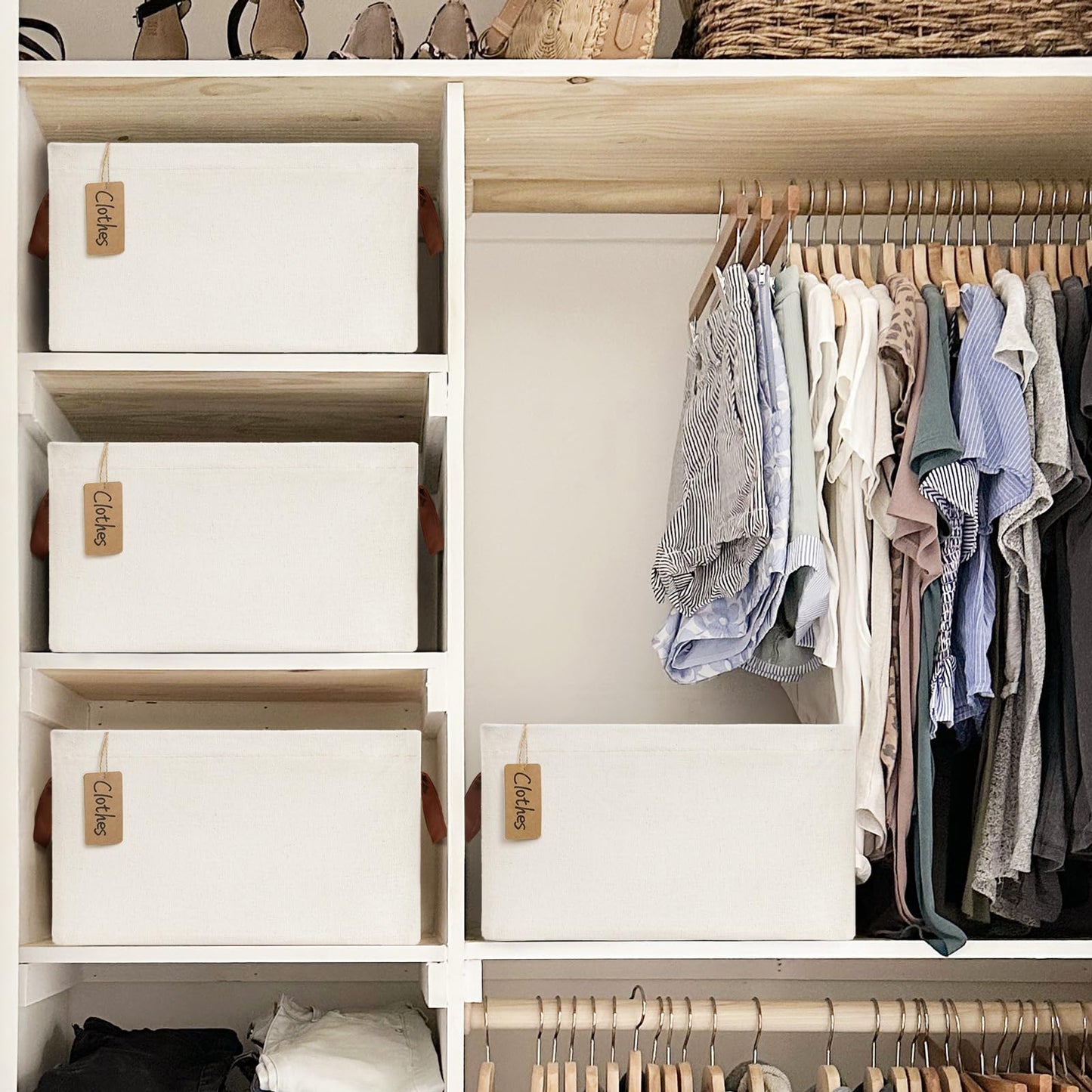 CHICVITA Closet Storage Bins Storage Baskets for Shelves, Baskets for Organizing, Closet Organizers and Storage, Cube Storage Bins, 16 ¾" L x 11" W x 9 ¾" H, Beige, 4-Pack