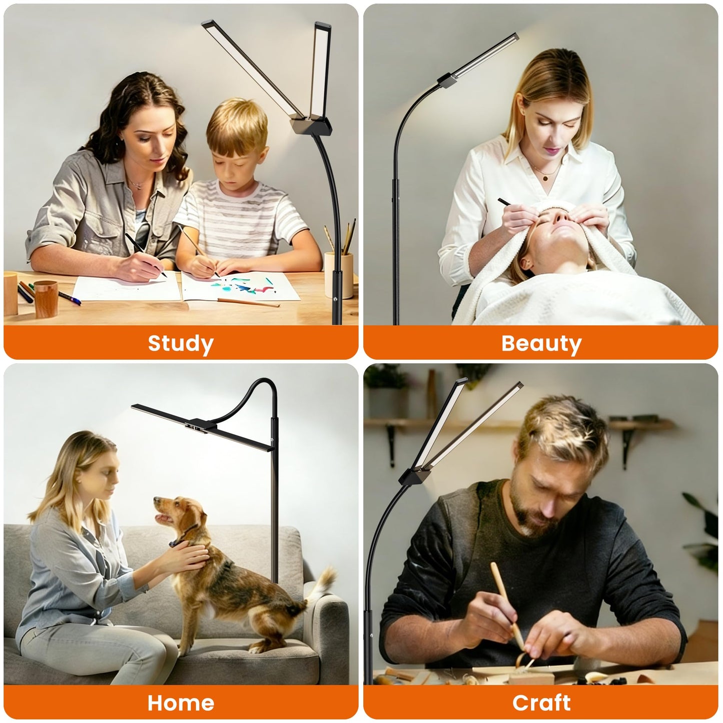Cordless Floor Lamp Rechargeable LED - Battery Operated 8000mAh, Dual Head Gooseneck Reading Light with Touch Control, IP54 Waterproof Portable Floor Lamp for Living Room Bedroom Outdoor Emergency
