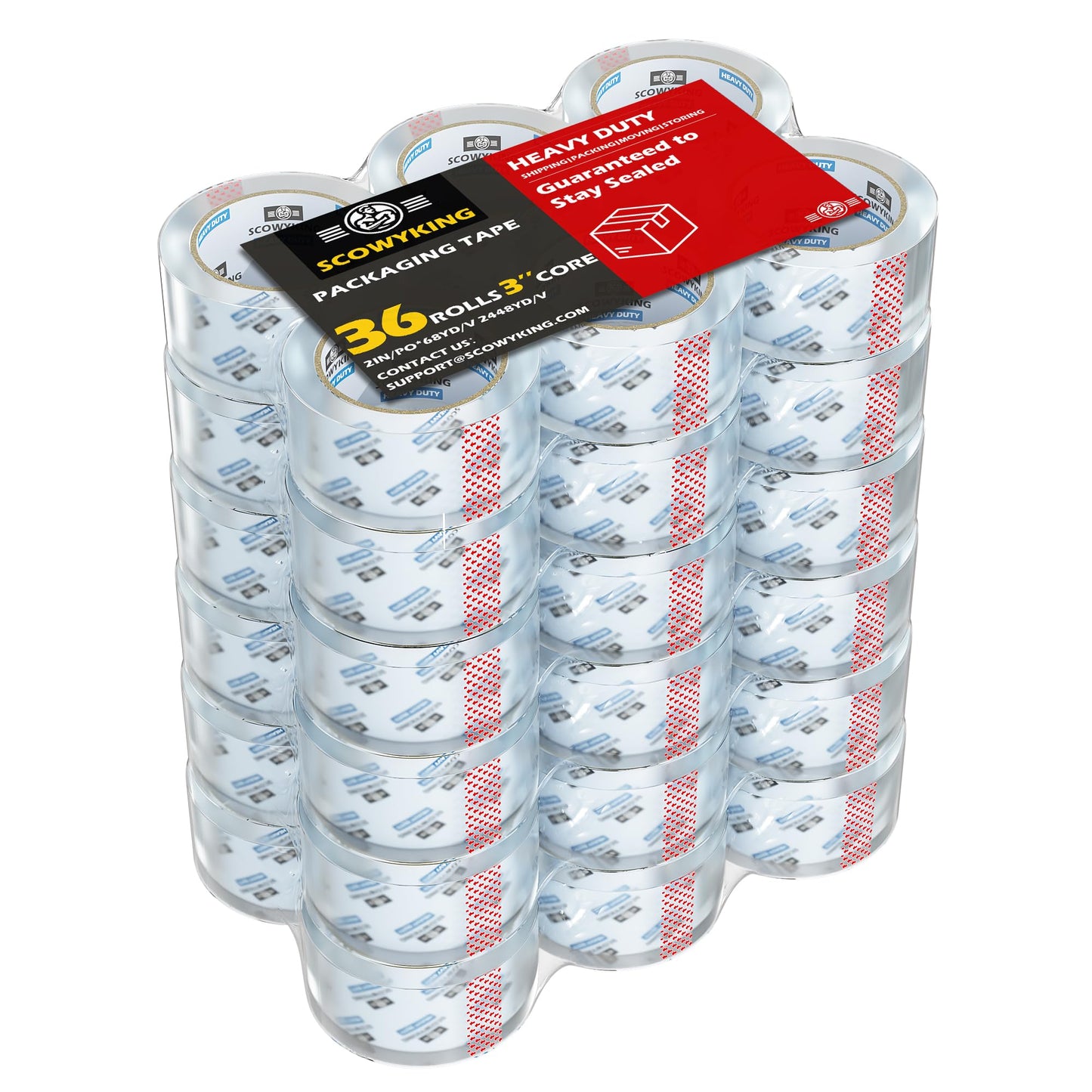 Scowyking Heavy Duty Packing Tape 36 Rolls, Total 2448Y, Clear, 2.7 mil, 2 inch x 68 Yards,Ultra Strong,Packaging Tape Refills for Shipping Moving Sealing Bulk