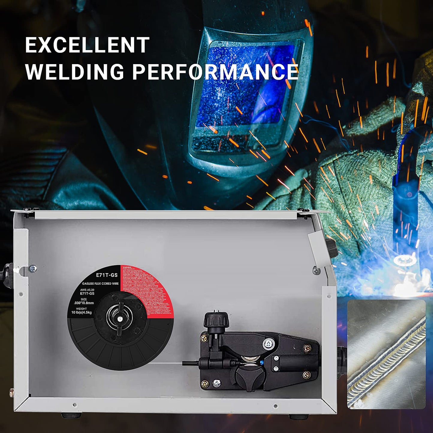 0.030 Flux core Welding Wire, 1 Spools E71T-GS 10lbs(4.5kg) Low Splatter gasless Carbon Steel Mig Welding Wire Compatible