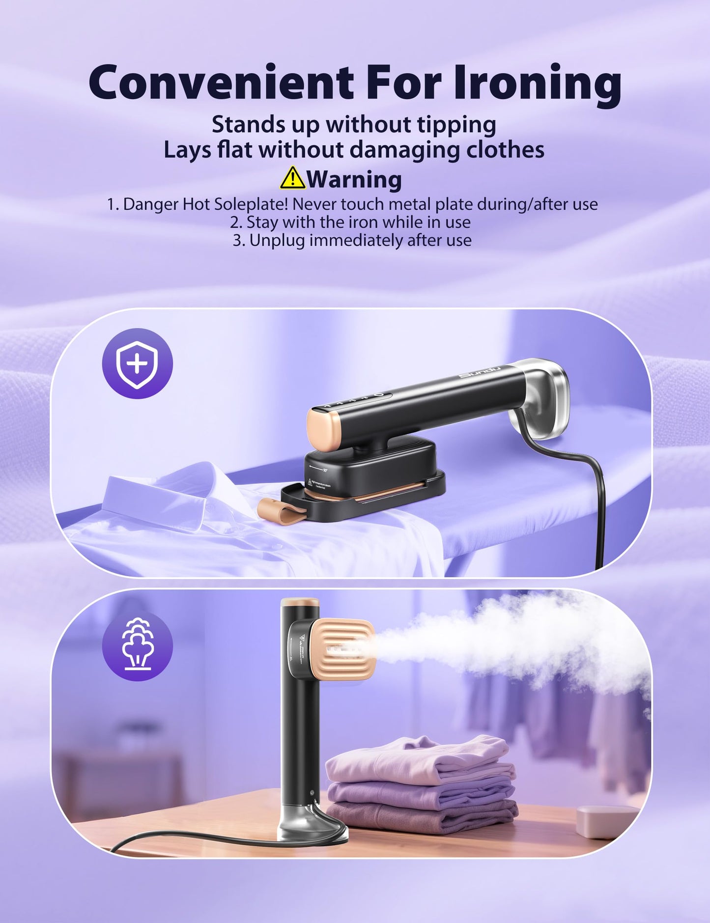 Travel Steamer for Clothes with 180 ml Water Tanks,15s Fast Heat-up,24 g/min Strong Steam Performance, Portable Garment Steamer with Touch Control, LED Display, Steam Iron(Black Gold)