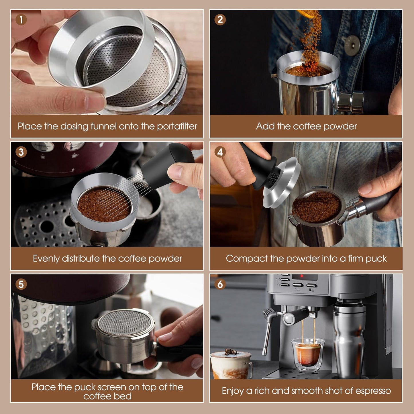 Reoszeank 54mm Espresso Accessories Kit, Spring Loaded Calibrated Tamper, WDT Tool and Dosing Funnel Set Fits Breville 54 mm Espresso Coffee Machines and Portafilter