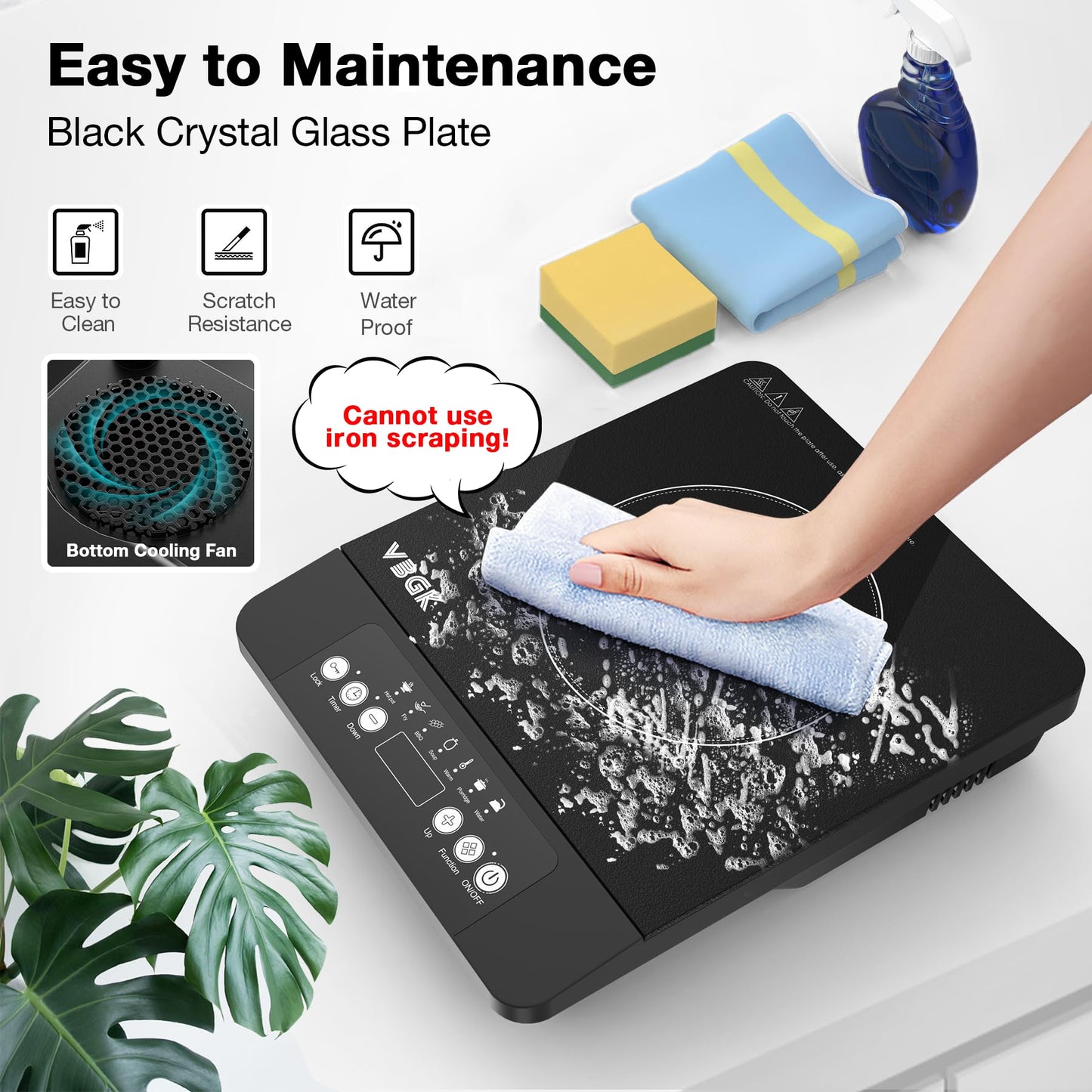 VBGK Single Burner Induction Cooktop,1800W Portable Induction Cooktop,110V Hot Plate with LCD Sensor Touch, 7 Temp Levels up to 518°F, Safety Lock, 4-Hour Timer, 9 Heat-Resistant Cooking