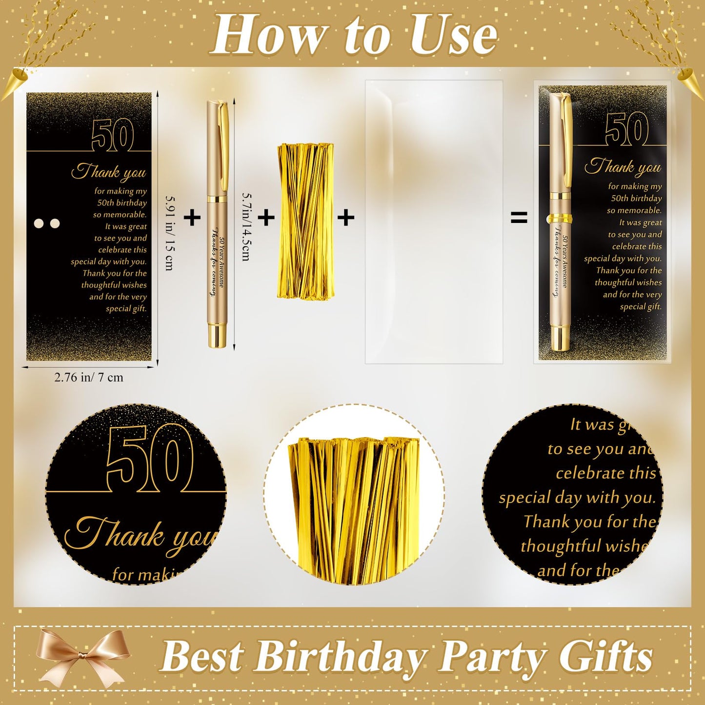 Feifeiya 50 Set 50th Birthday Party Favor for Guest Anniversary Party Favor with Black and Gold Ballpoint Pens and Thank You Cards for Women Men Birthday Anniversary Appreciation Gifts