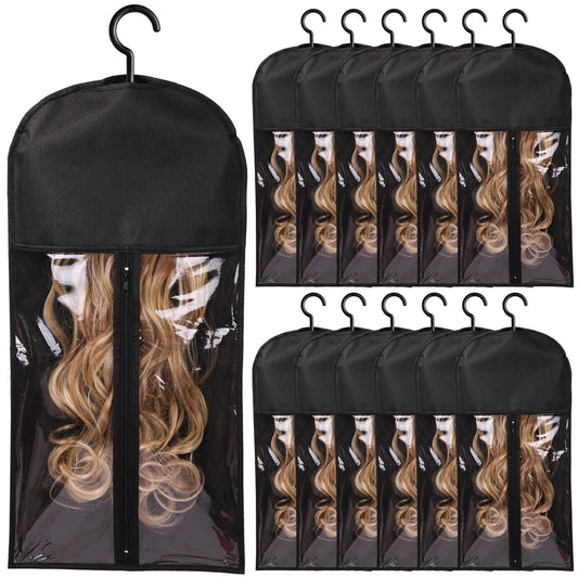 12PCS Hair Extension Holder Wig Storage for Multiple Wigs Holder Wig Bags Storage with Hanger Hair Extension Storage Wig Hanger for Multiple Wigs Hair Extensions, Wigs & Accessories (BLACK)