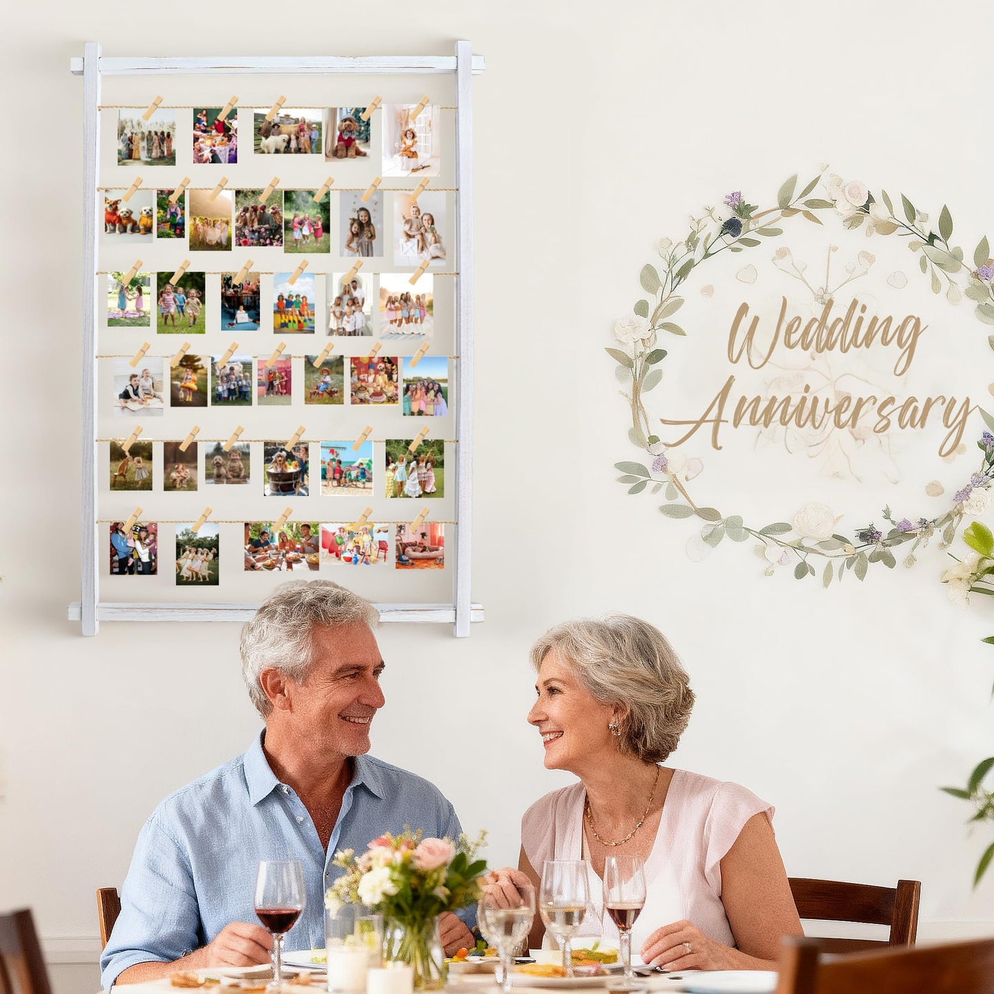 Collage Picture Frame,Photo Display Board with Clips,Hanging Pictures Frames Photos Wall Decor for Wedding Graduation Party Birthday Greeting Letter Christmas Cards Holder Organizer,39 inch(White)