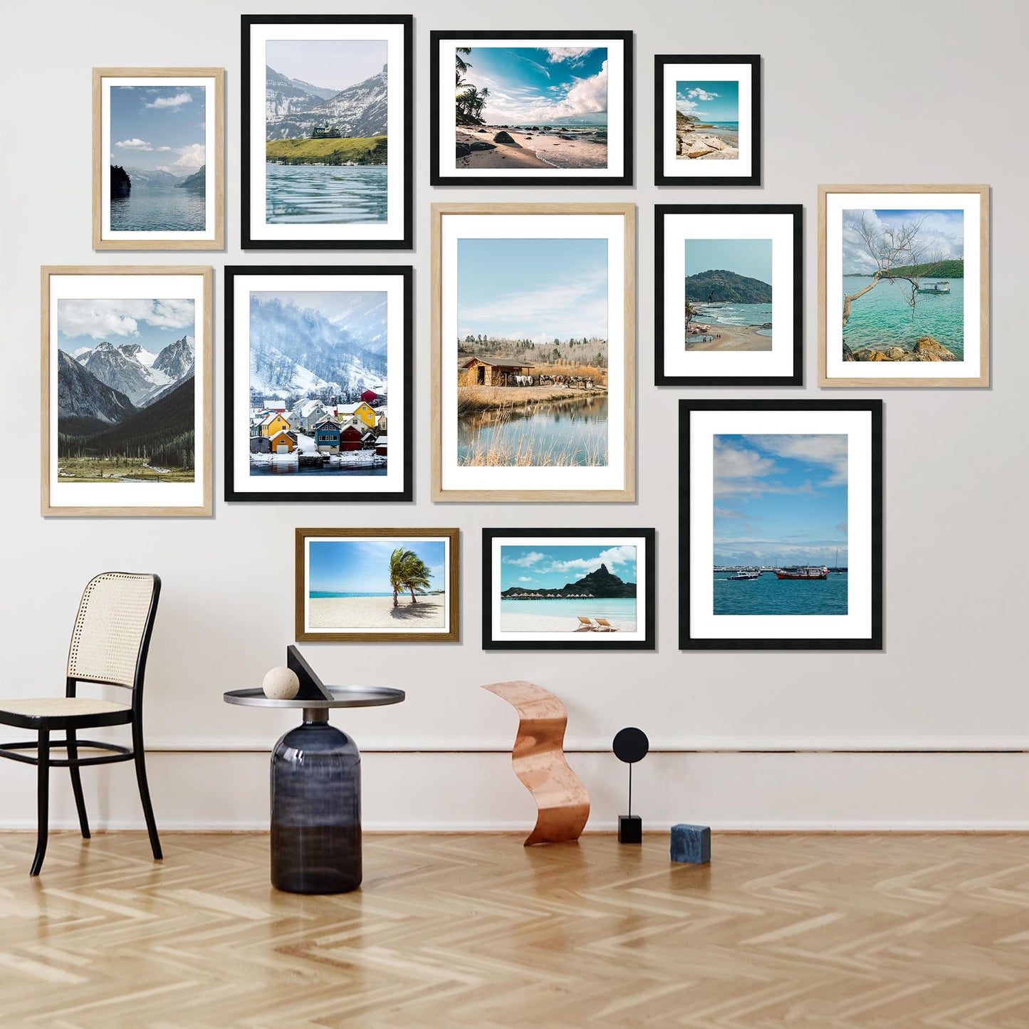 Chrspk 20X28 Poster Frame, Display Pictures 16X24 with Mat or 20X28 Without, Wall Hanging Frames, Natural Oak, 3 Pack