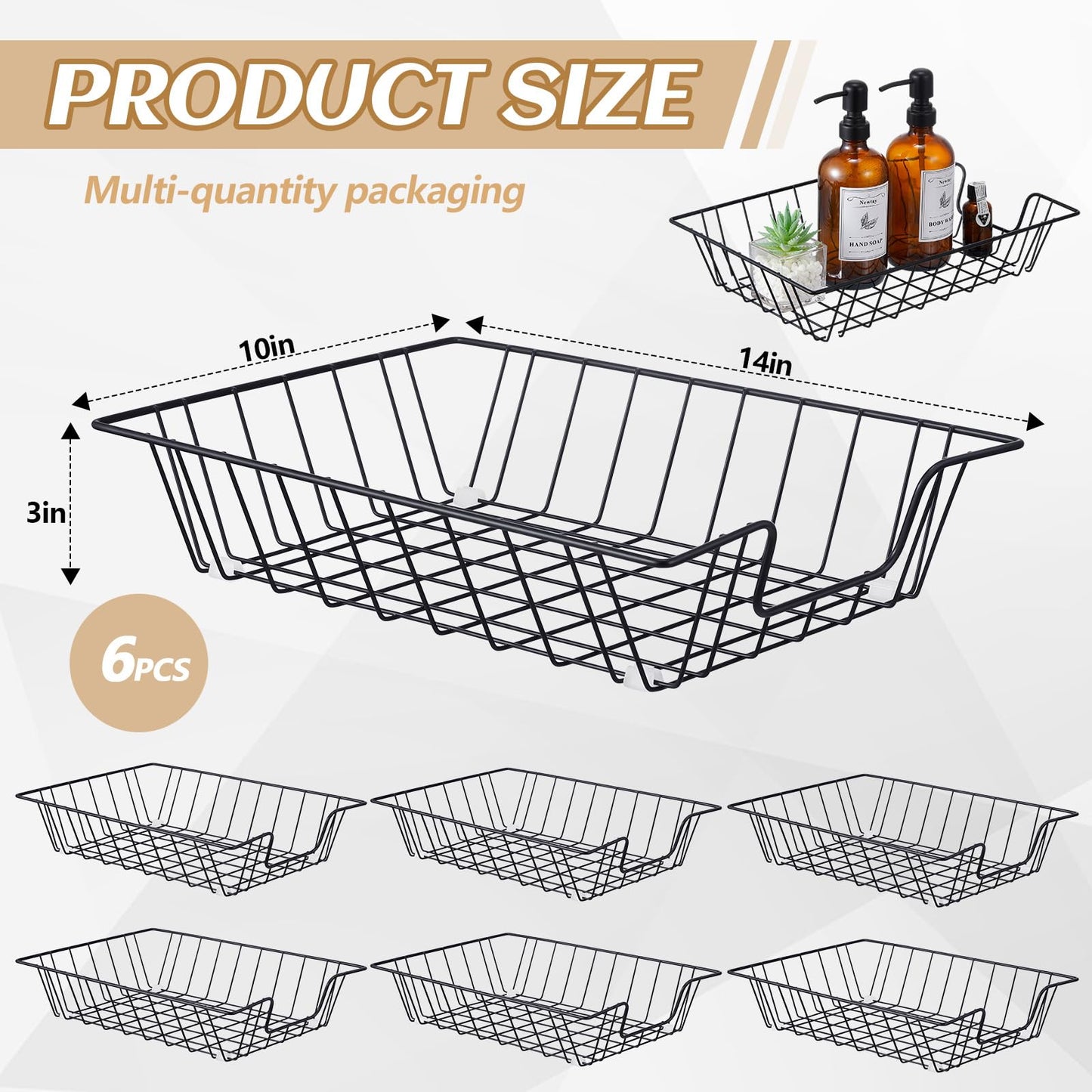 Yeaqee 6 Pcs Letter Tray Wire Paper Trays Stackable File Desk Organizer Metal File Paper Holder Basket for Desk Desktop Letter Storage for Office Home Classroom School(14'' x 10'' x 3'',Black)