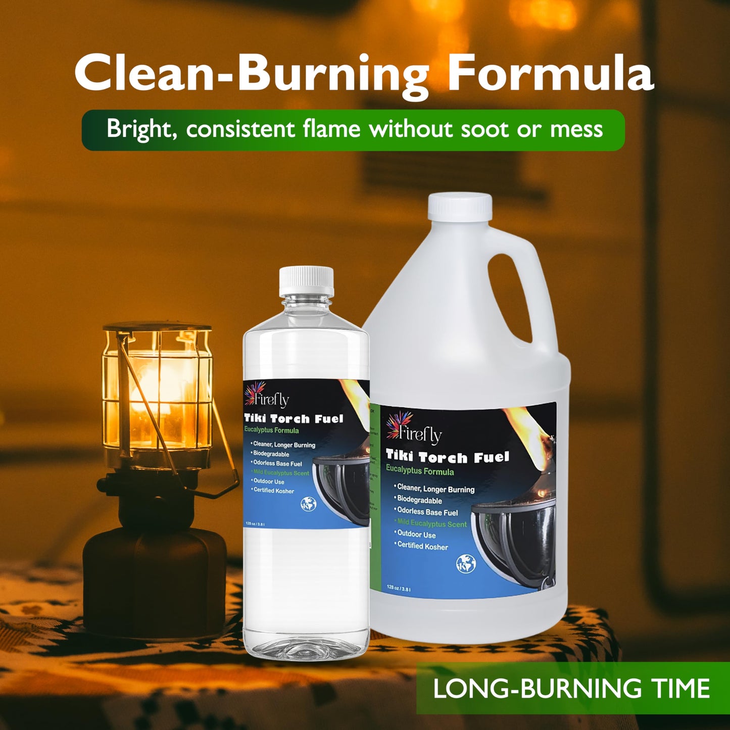 Firefly Eucalyptus Formula - Tiki Torch Fuel Lamp Oil - Clean Burning, Low Smoke, Outdoor Use, 1 Gallon