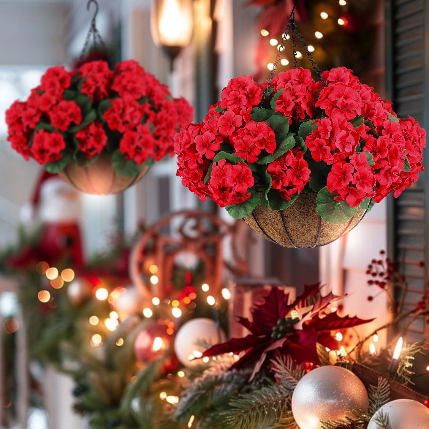 Hananona 12 Pcs Artificial Geranium Flowers for Outdoors Geranium Silk Red Flowers Outdoor UV Resistant Garden Plants Faux Flower for Christmas Home Kitchen Table Centerpieces Decor (12, Red)