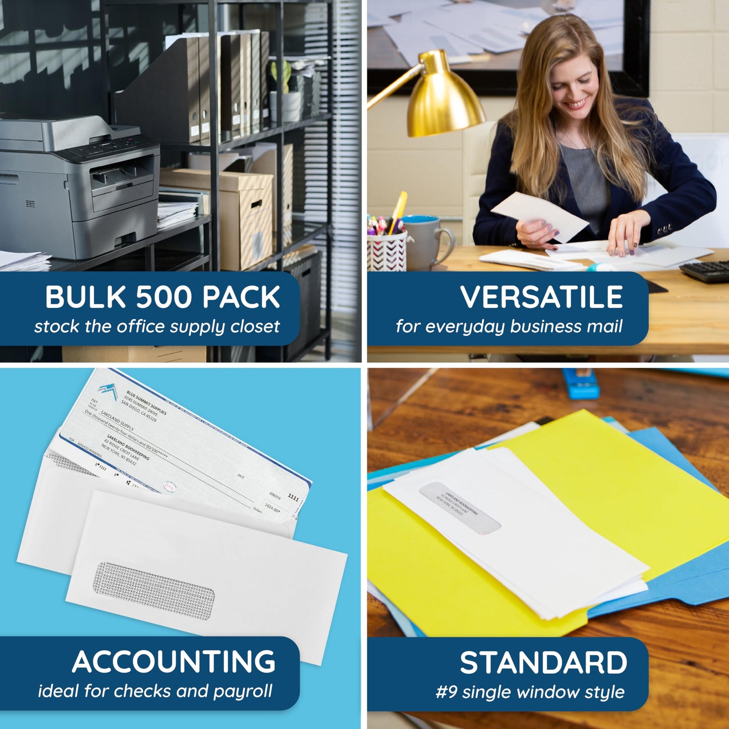 500#9 Single Window Security Envelopes, Thick Gummed Seal, Designed for Secure Mailing of Payroll Checks, QuickBooks Invoices, Return Mail, and Business Statements - 3 7/8 x 8 7/8
