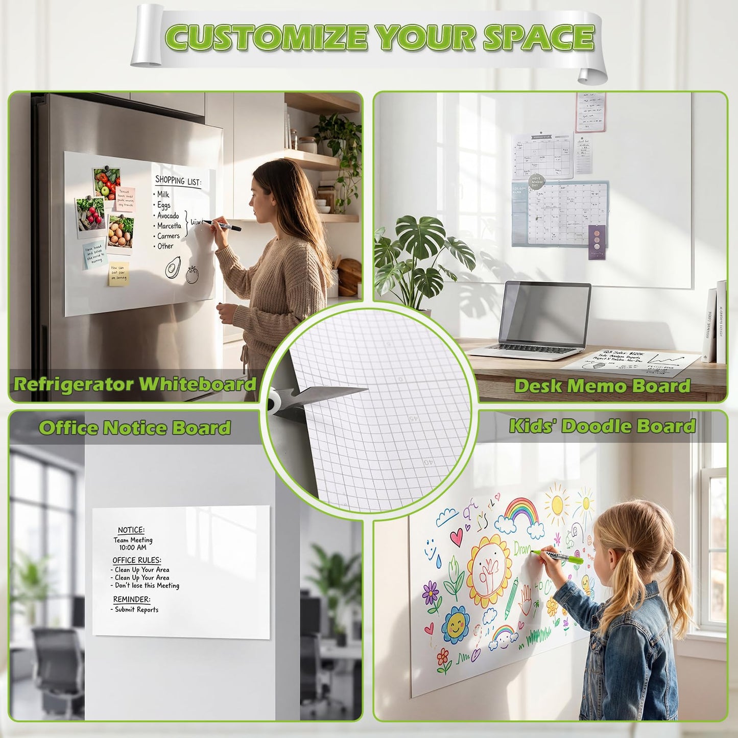 AFMAT Whiteboard Sticker for Wall, 48" x 36" White Board Paper, Super Sticky Dry Erase Wallpaper, Peel and Stick Dry Erase Board with 3 Markers, No Ghosting Whiteboard Paper for Home Office Classroom
