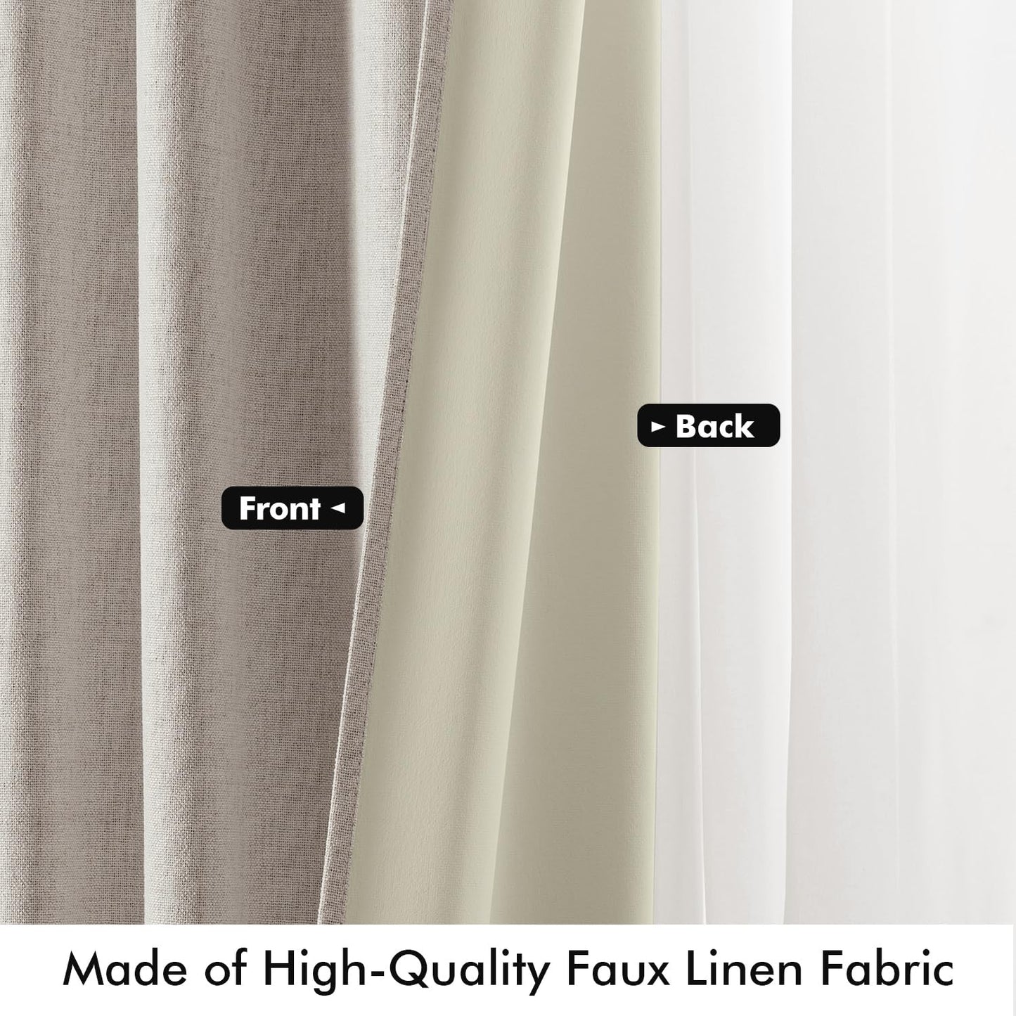 MIULEE 90 Inch Long 100% Blackout Linen Curtains for Bedroom, Ivory Solid Luxury Decor Thermal Insulation Room Darkening Drapes for Living Room Nursery Back Tab Rod Pocket 42 x 90 Inches, 2 Panels
