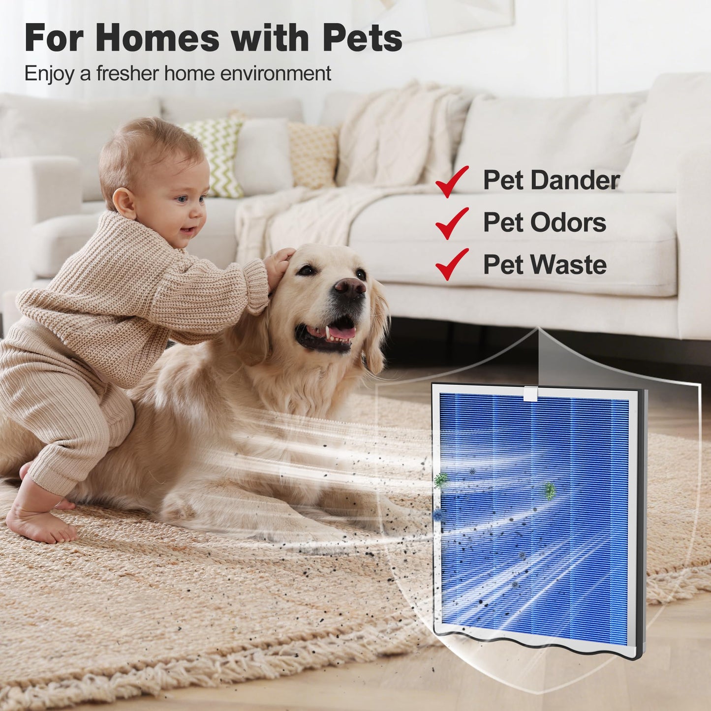 KNKA Genuine Air Purifier Replacement Filter for APH4000, 2-Pack HEPA & Activated Carbon Filters, Captures Pet Dander, Pet Odors, Allergens, Dust & Pollen, Pet Care Filter – Blue