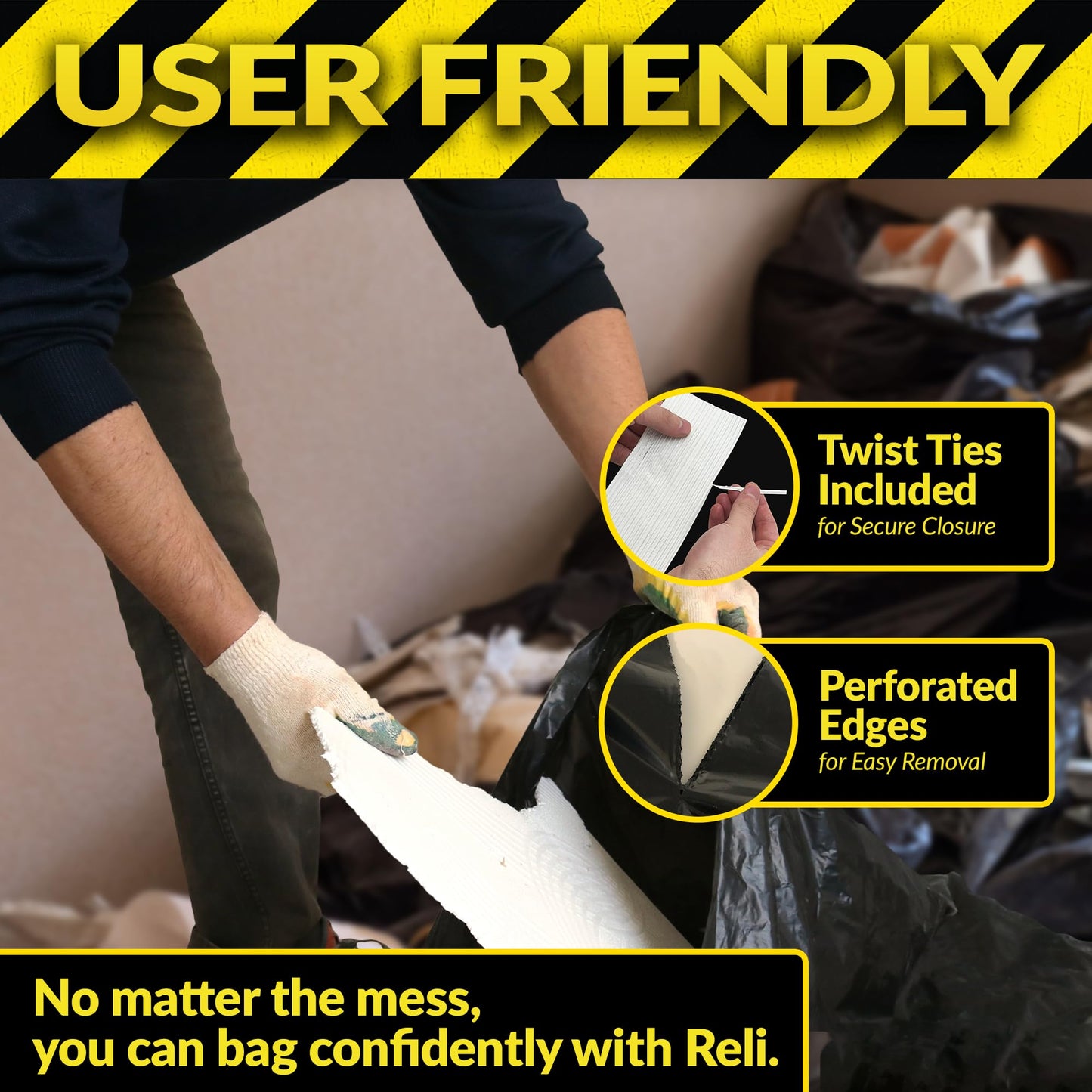 Reli. Contractor Garbage Bags 55 Gallon | 40 Trash Bags | Heavy Duty | Black Contractor