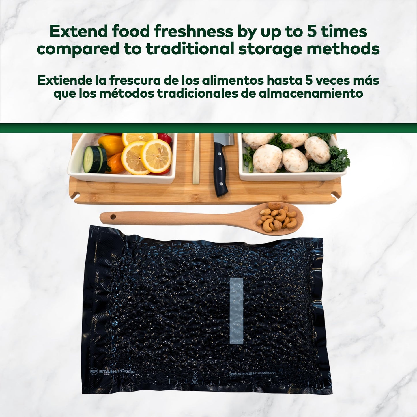 Stash Proof Vacuum Seal Rolls 11" x 25' 2 Pack (50 Feet Total) (Black and Black) 5.5 Mil - BPA Free Commerical Grade Food Saver for Storage, Sous Vide, and Meal Prep Sealer Bag