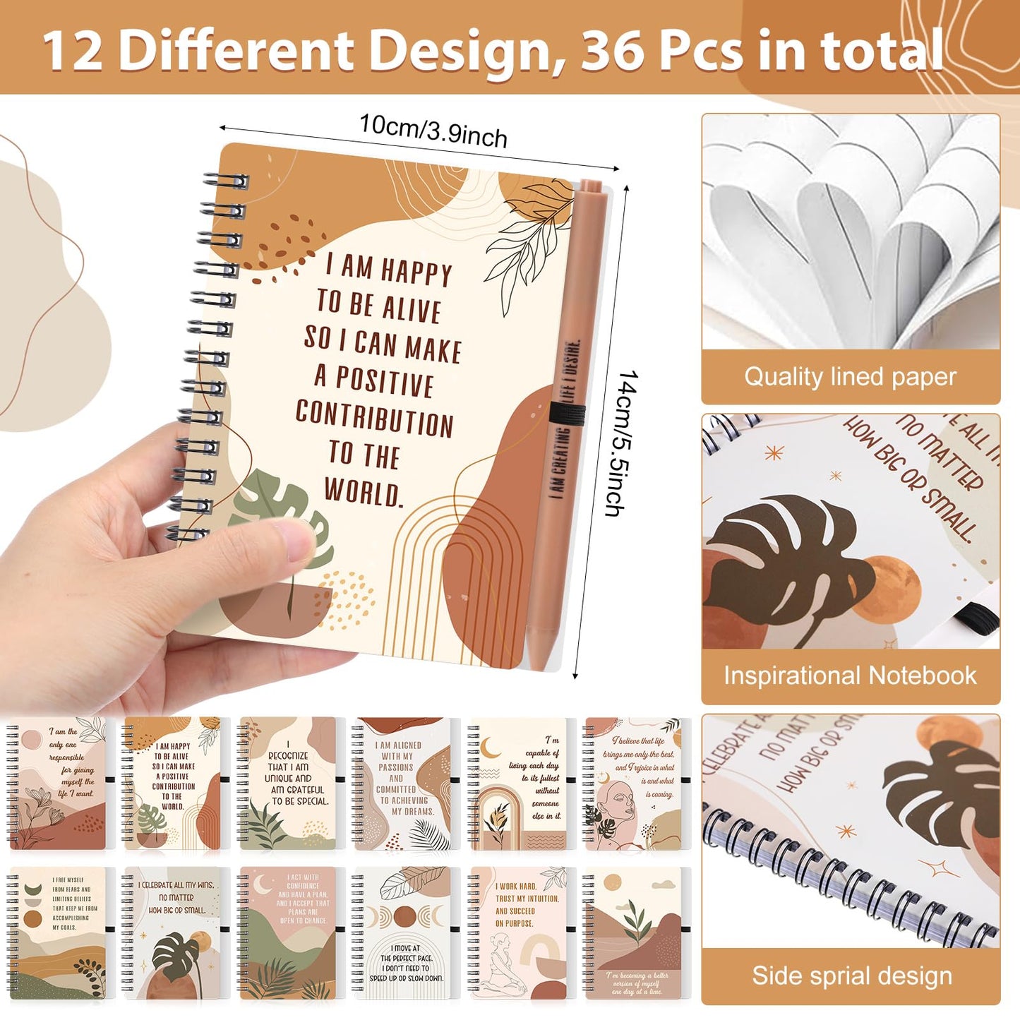 Kosiz 72 Pcs/36 Set Positive Affirmation Gifts Bulk for Women Men Gratitude Spiral Journals with Pens Motivational Notebooks Back to School Gifts for Students Employee Coworker Teacher Nurse (Rainbow)