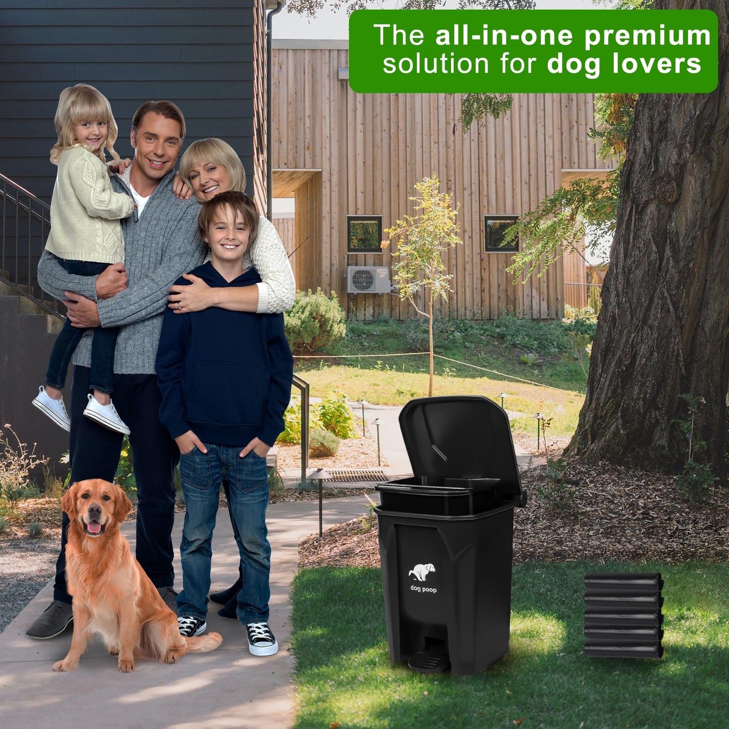 Uppcasir Dog Poop Trash Can Outside, 20L/5Gallon Pedal and Removable Inner Waste Bin, Outdoor Dog Poop Trash Can with 100 Bags, Pet Waste Container for Garden, Black