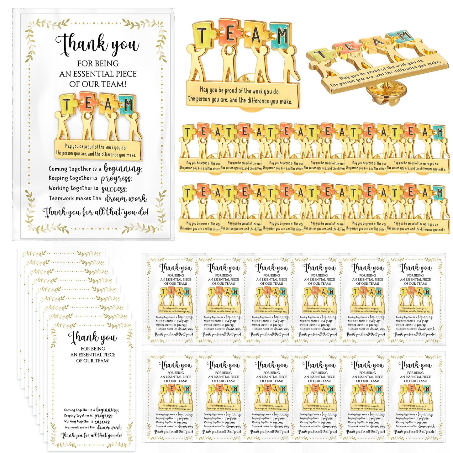 Juinte Team Gifts Bulk Employee Appreciation Gifts Puzzle Piece Lapel Pin Inspirational Lapel Pins Thank You Gift Cards for Coworker Staff(50 Pack,Be Proud)