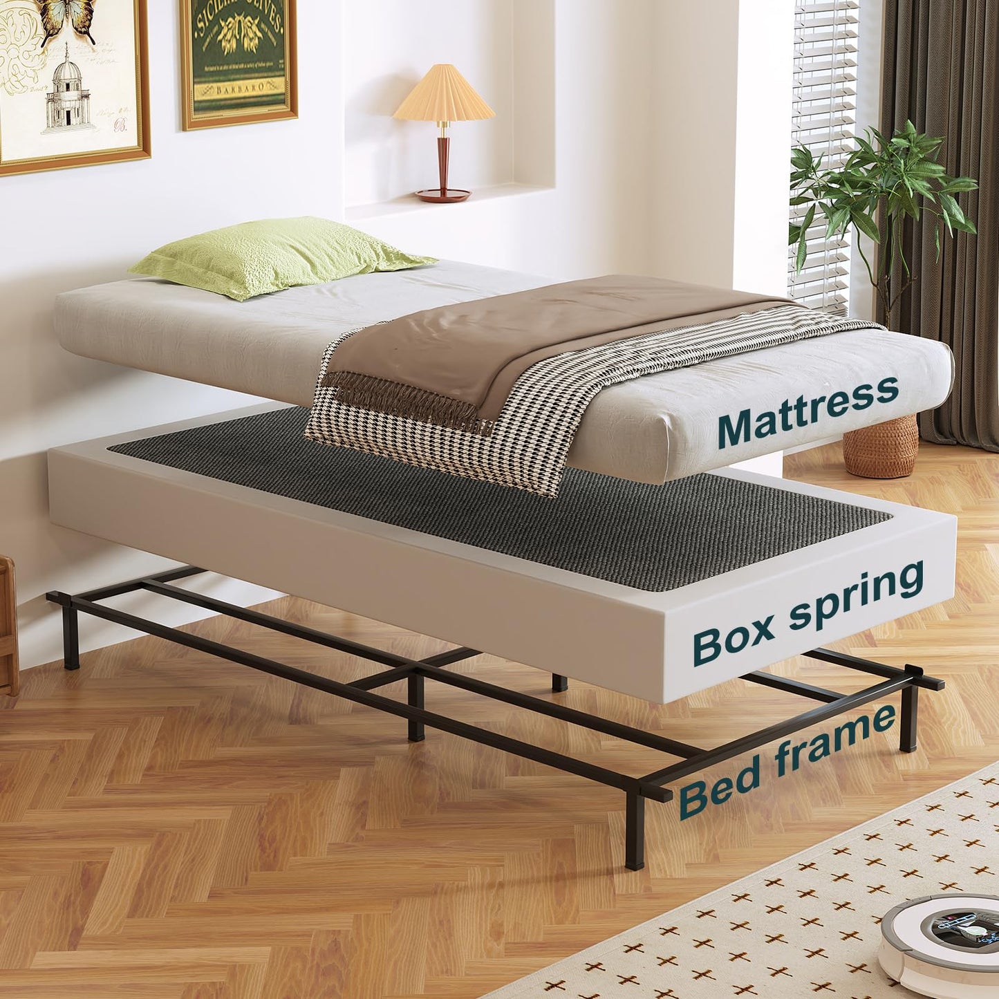 Arhomefurni Twin Box Spring, Heavy Duty Metal Frame Mattress Foundation with Fabric Cover, Easy Assembly, Noise-Free (7 Inch, Twin)