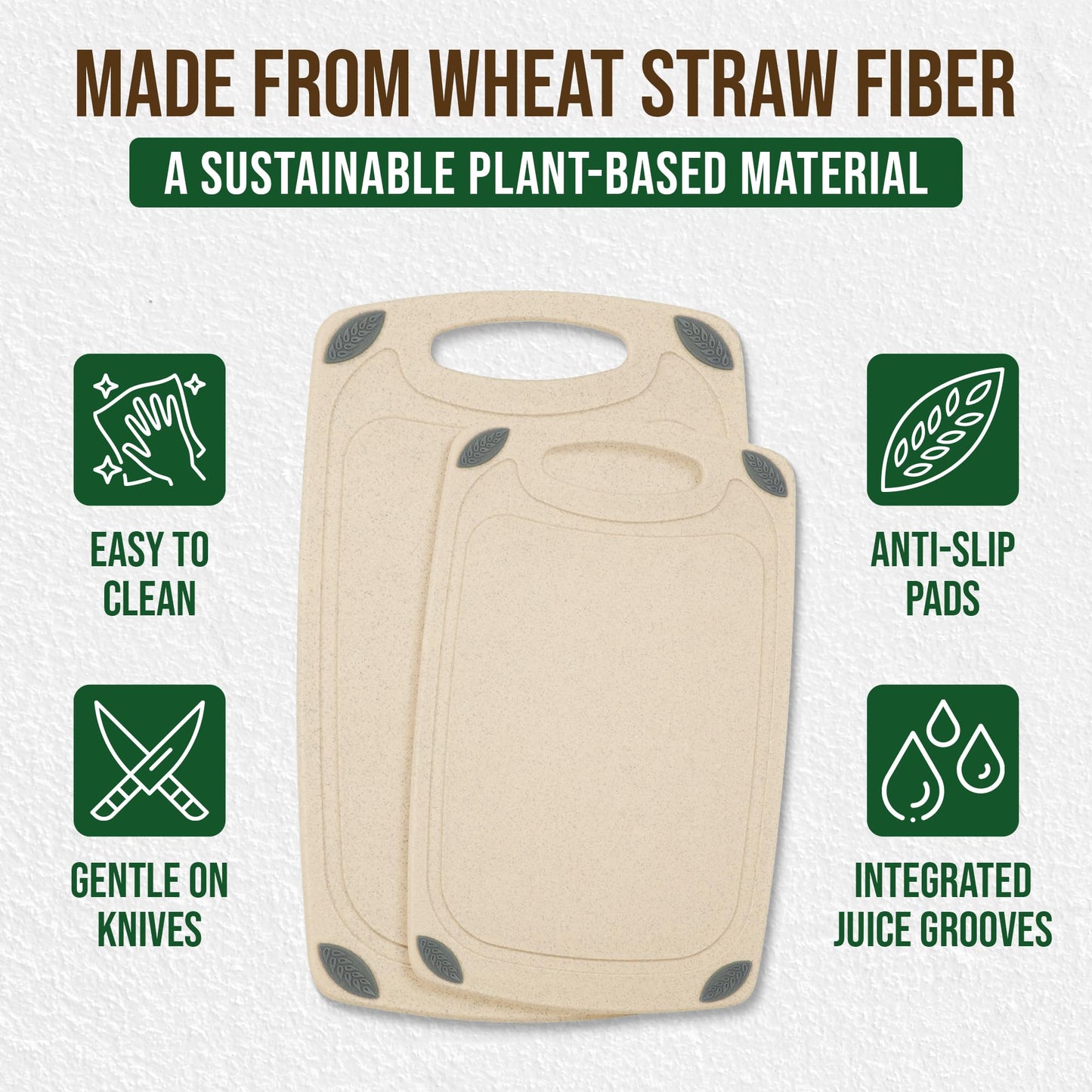 AXIOM CREATIONS 2-Piece Reversible Cutting Board Set Made with Natural Wheat Straw Fiber, Eco-Conscious Food Safe Kitchen Essentials, Gluten Free & BPA Free Chopping Boards for Kitchen