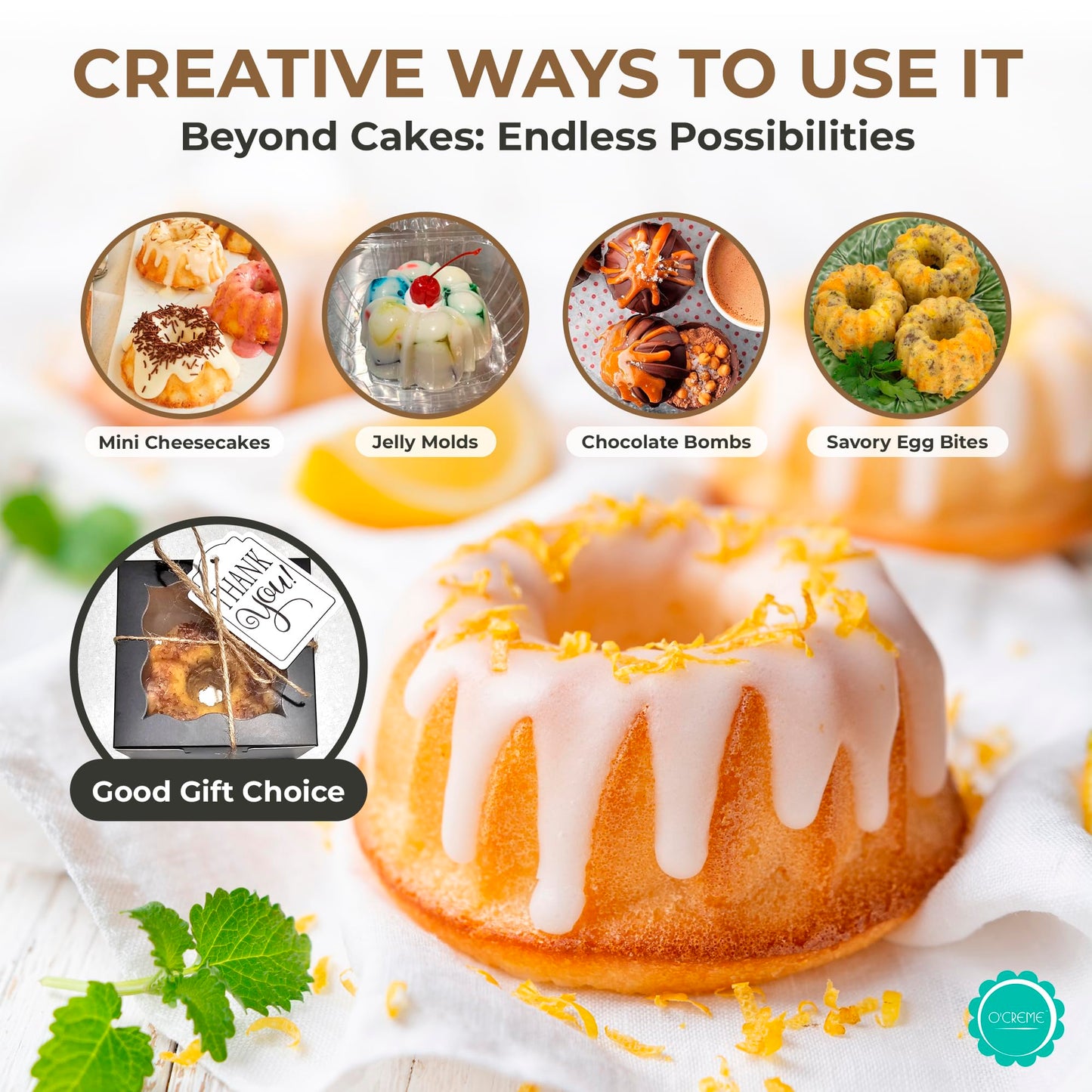 O’Creme Mini Flan Molds Pan – Reusable Bakeable Plastic Flanera/Molde Para Gelatina & Chocoflan – Non-Stick Silicone Baking Cups For Baking and Much More - 50 QTY Pack