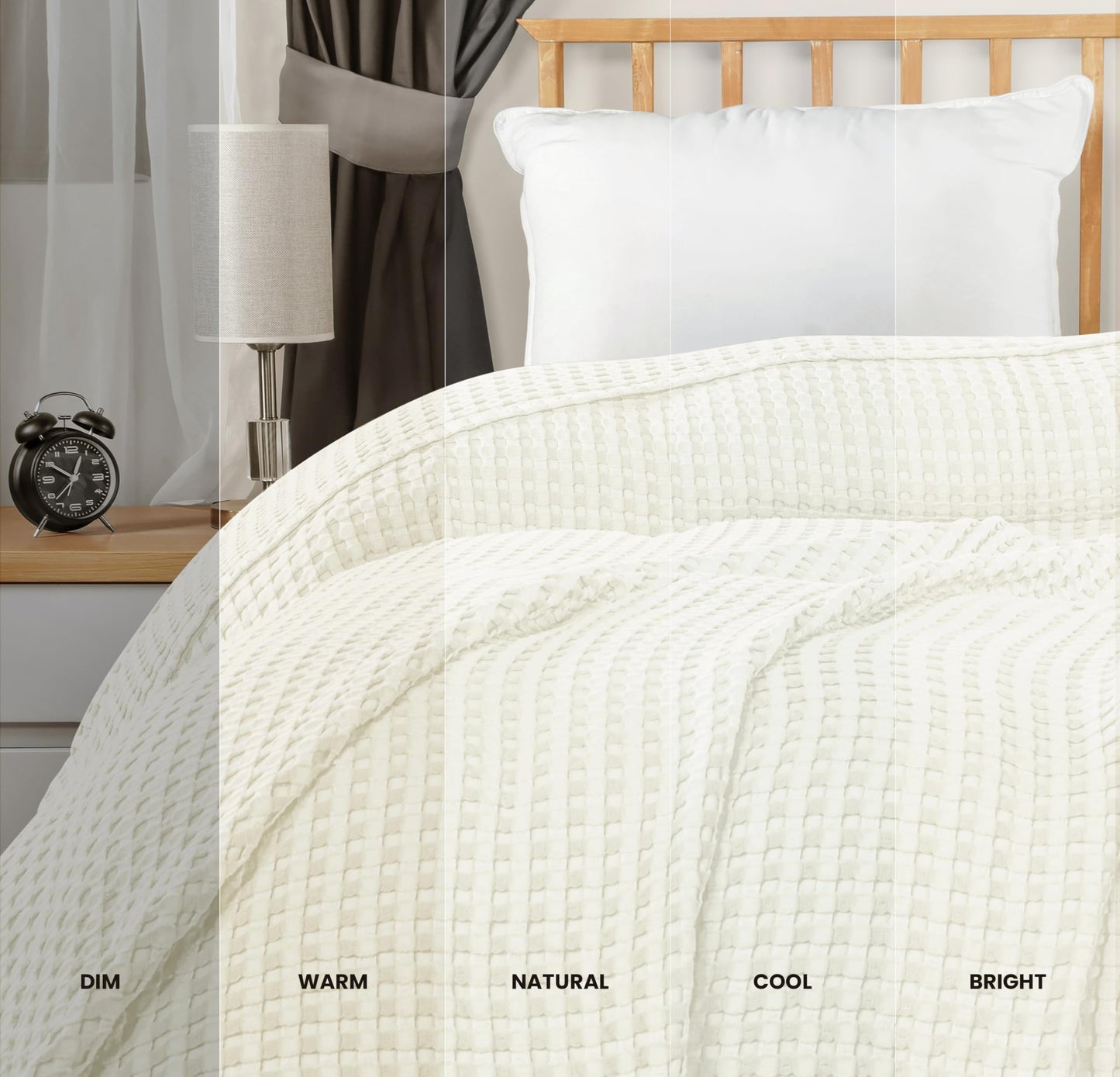 Utopia Bedding 100% Cotton Waffle Weave Blanket King Size for Bed - Lightweight, Breathable Summer Blankets Soft and Cozy, Gifts for Women Home Room Decor (Ivory, 90x108 Inch)