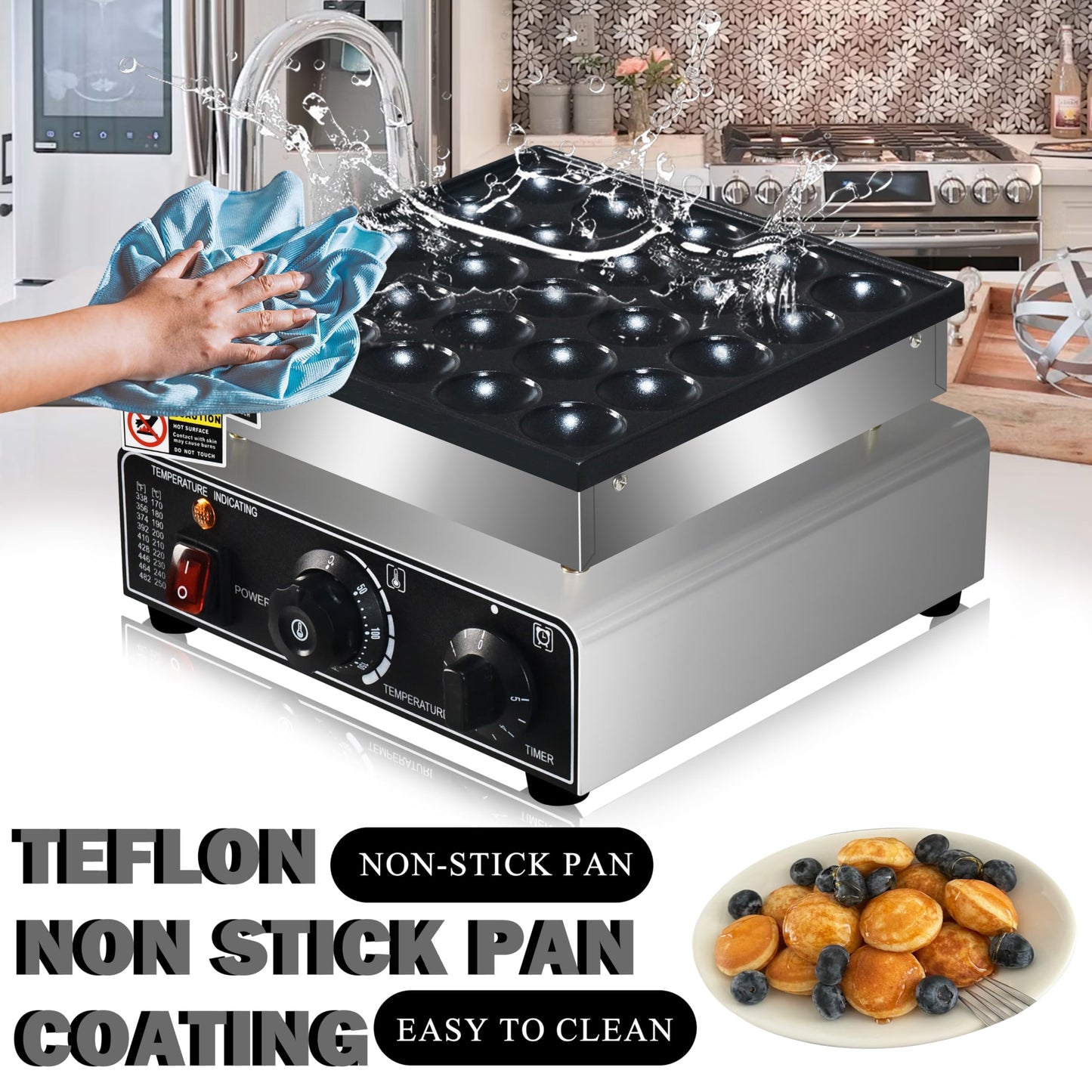 110V US Commercial 25PCS Mini Pancake Maker,950W Mini Dutch Pancake Maker,Non-stick,Dutch Poffertjes Grill,Stainless Steel,Breakfast,Snacks,Desserts.