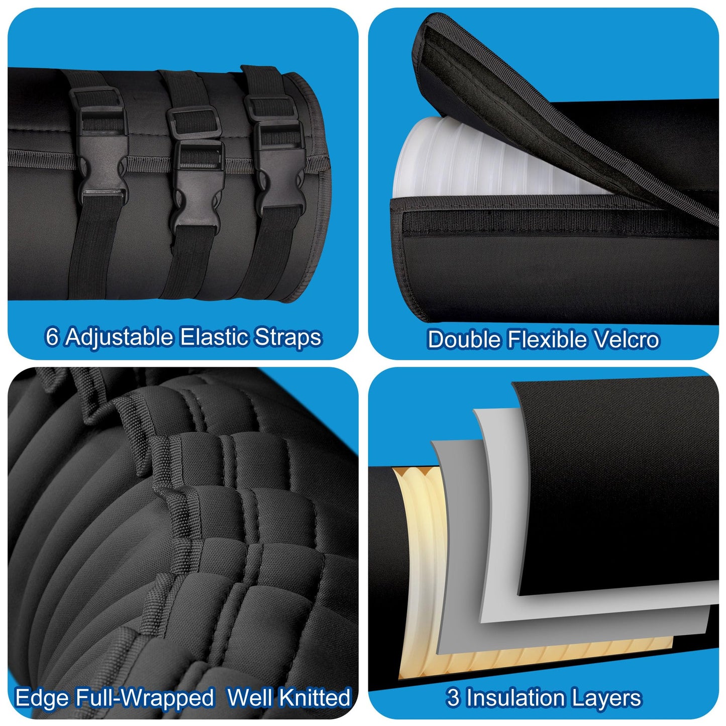 2 Packs Portable AC Hose Insulation Sleeve, Portable Air Conditioner Hose Cover Wrap, Fits for 5" & 5.9" Diameter Exhaust Hose,Insulated Hoses Duct Vent Cover, with 6 Adjustable Straps, Black