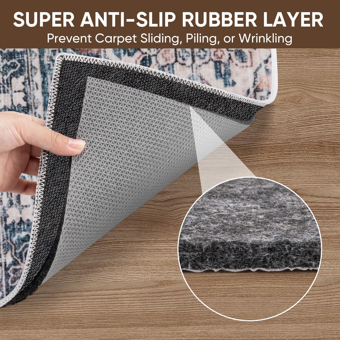 BALEINE Felt Non Slip Rug Pads, Extra Large 1/4" Thick Felt and Rubber Backing, Shock Absorbing Carpet Pad for All Carpets and Hardwood Floors (5x7 Ft)